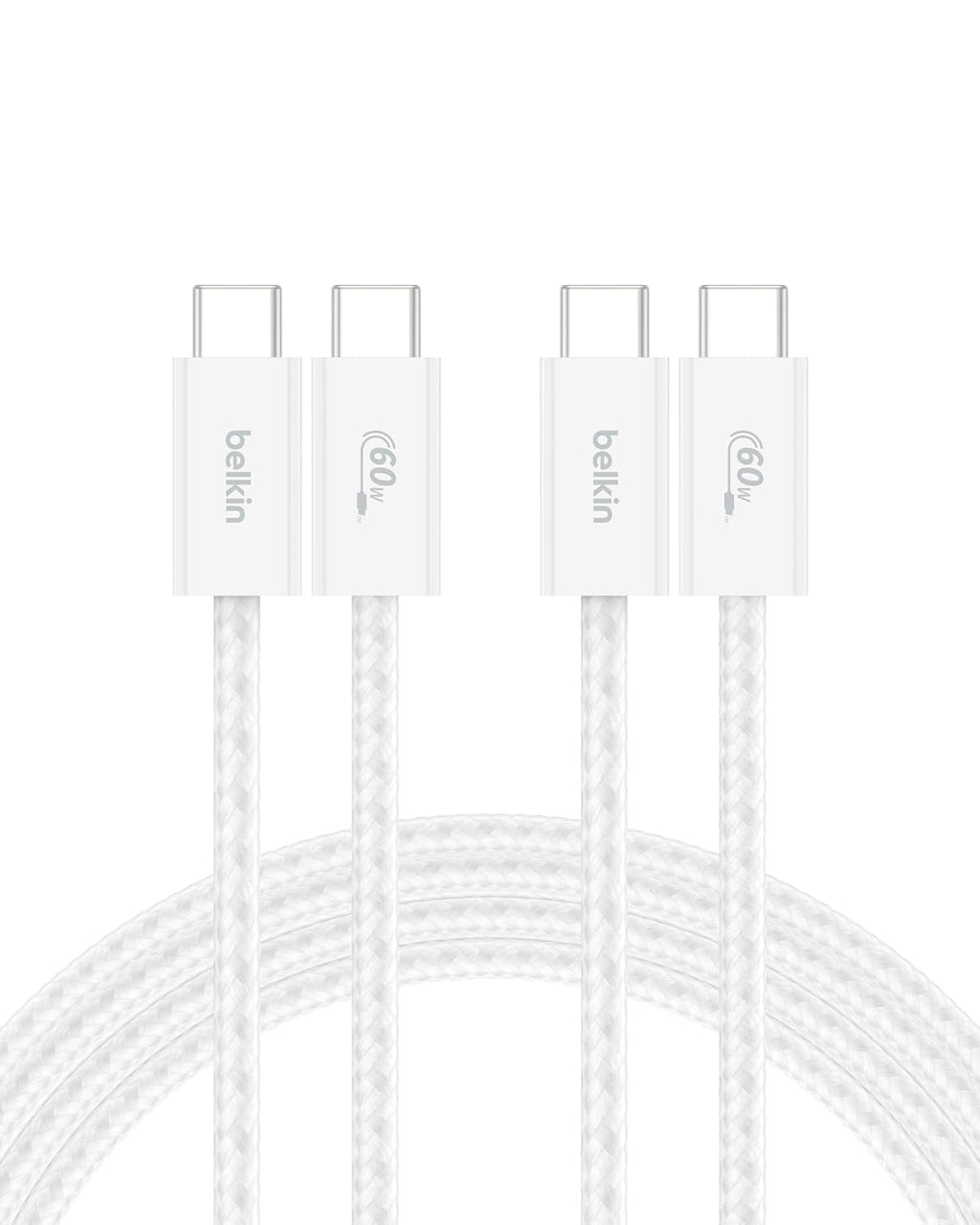 Belkin USB C to USB C 60W Braided Cable 2 Pack, 6.6ft iPhone Charger Cord | iPhone 15/16/17, Samsung Galaxy S26, Pixel 10, Airpods, iPad, Nintendo Switch 2, MacBook, Steam Deck, Travel, Chromebook