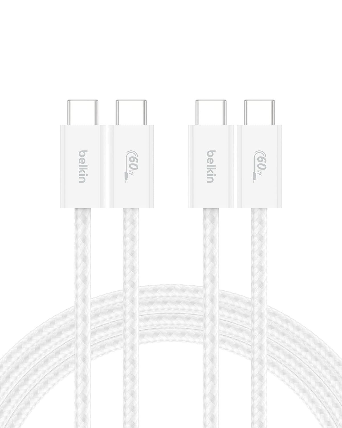 Belkin USB C to USB C 60W Braided Cable 2 Pack, 6.6ft iPhone Charger Cord | iPhone 15/16/17, Samsung Galaxy S26, Pixel 10, Airpods, iPad, Nintendo Switch 2, MacBook, Steam Deck, Travel, Chromebook
