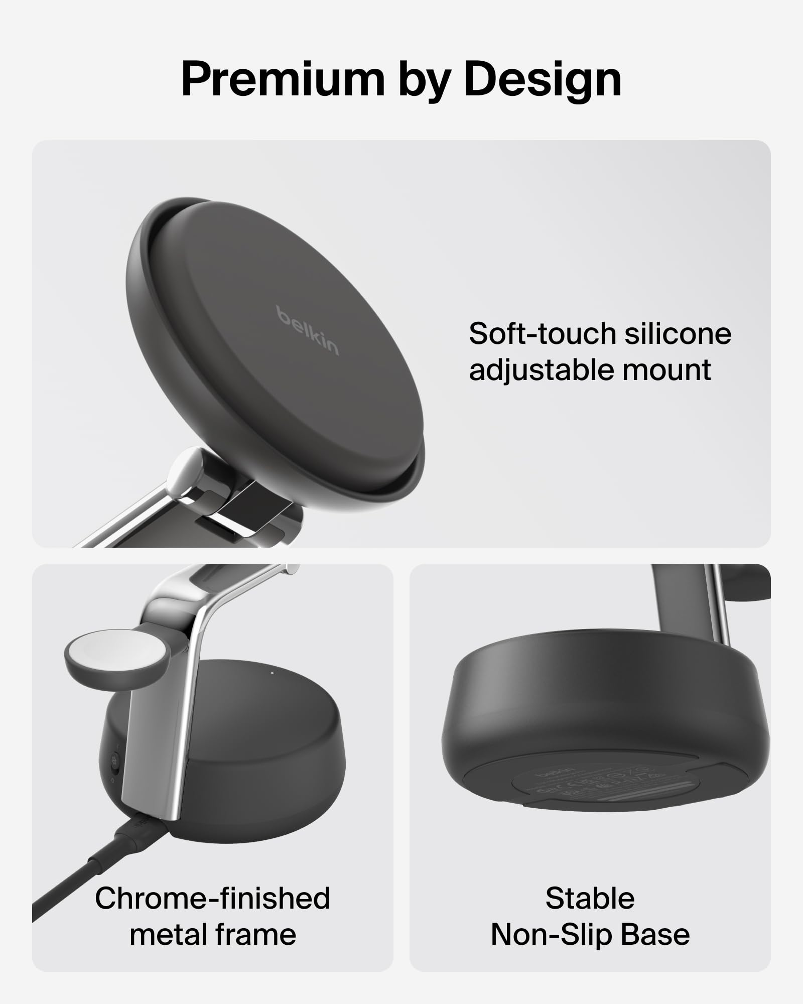 Belkin Qi2.2 25W Wireless Fast Charging Station, 3 in 1 iPhone Charger | Fast Charging, MagSafe Compatible, iPhone 17/16/15, Apple Watch, AirPods, Travel Charger, Magnetic