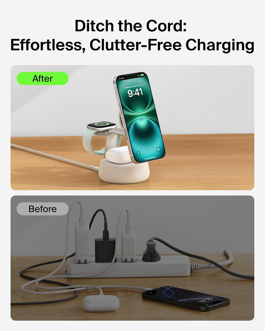 Belkin Qi2.2 25W Wireless Fast Charging Station, 3 in 1 iPhone Charger | Fast Charging, MagSafe Compatible, iPhone 17/16/15, Apple Watch, AirPods, Travel Charger, Magnetic