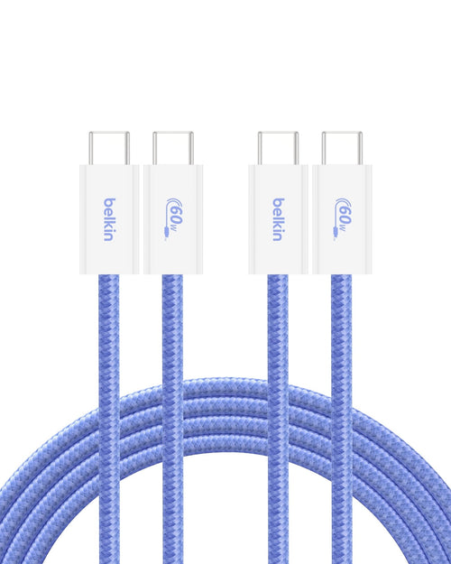 Belkin USB C to USB C 60W Braided Cable 2 Pack, 6.6ft iPhone Charger Cord | iPhone 15/16/17, Samsung Galaxy S26, Pixel 10, Airpods, iPad, Nintendo Switch 2, MacBook, Steam Deck, Travel, Chromebook