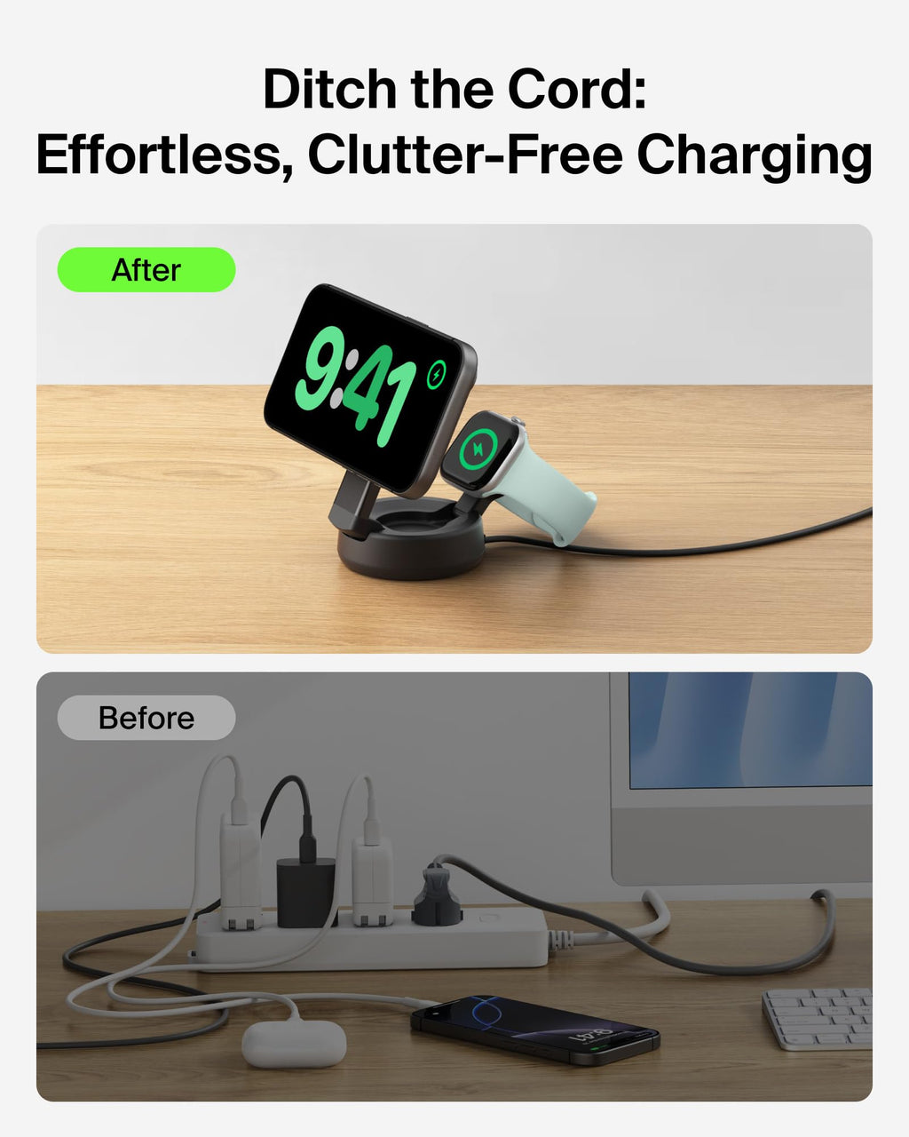 Belkin Qi2.2 25W Wireless Fast Charging Station, 3 in 1 iPhone Charger | Fast Charging, MagSafe Compatible, iPhone 17/16/15, Apple Watch, AirPods, Travel Charger, Magnetic