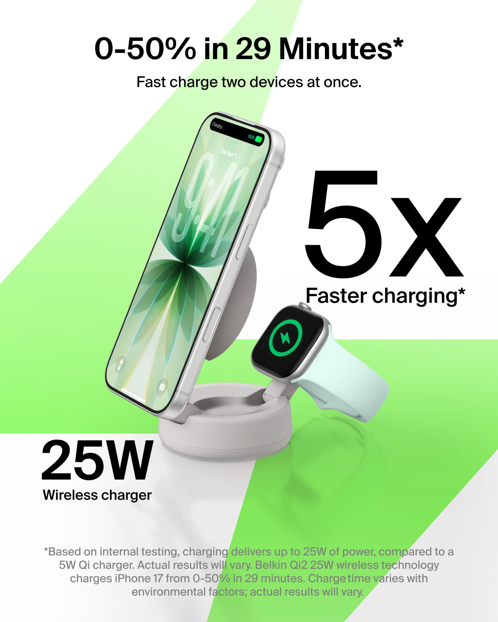 Belkin Qi2.2 25W Wireless Fast Charging Station, 3 in 1 iPhone Charger | Fast Charging, MagSafe Compatible, iPhone 17/16/15, Apple Watch, AirPods, Travel Charger, Magnetic