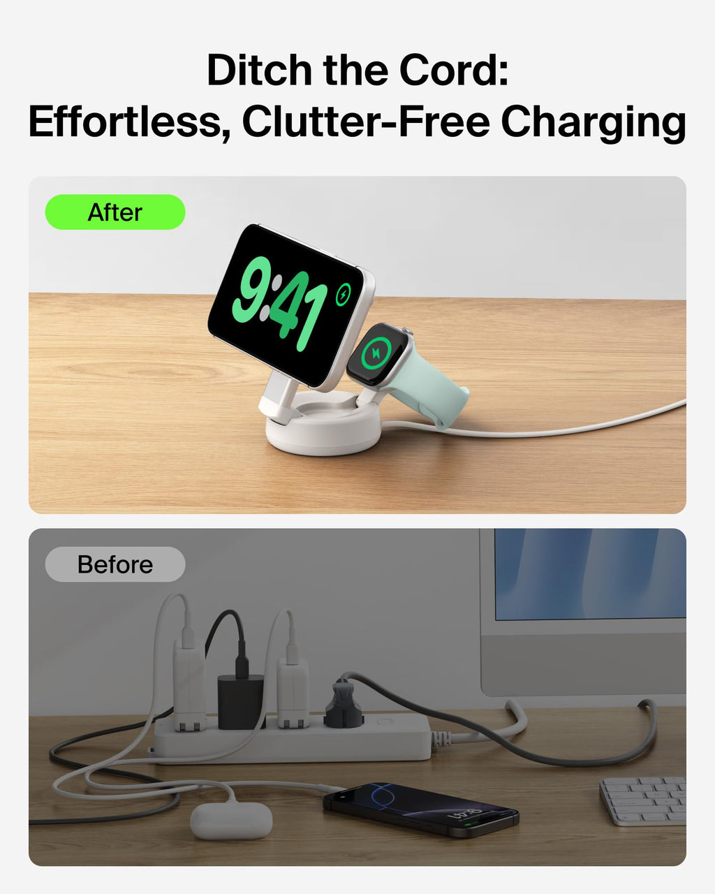 Belkin Qi2.2 25W Wireless Fast Charging Station, 3 in 1 iPhone Charger | Fast Charging, MagSafe Compatible, iPhone 17/16/15, Apple Watch, AirPods, Travel Charger, Magnetic