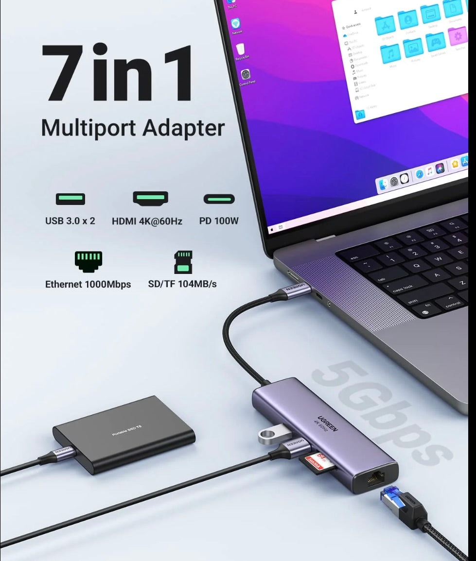 Hub UGREEN USB C 7 in 1 con HDMI 4K 60Hz