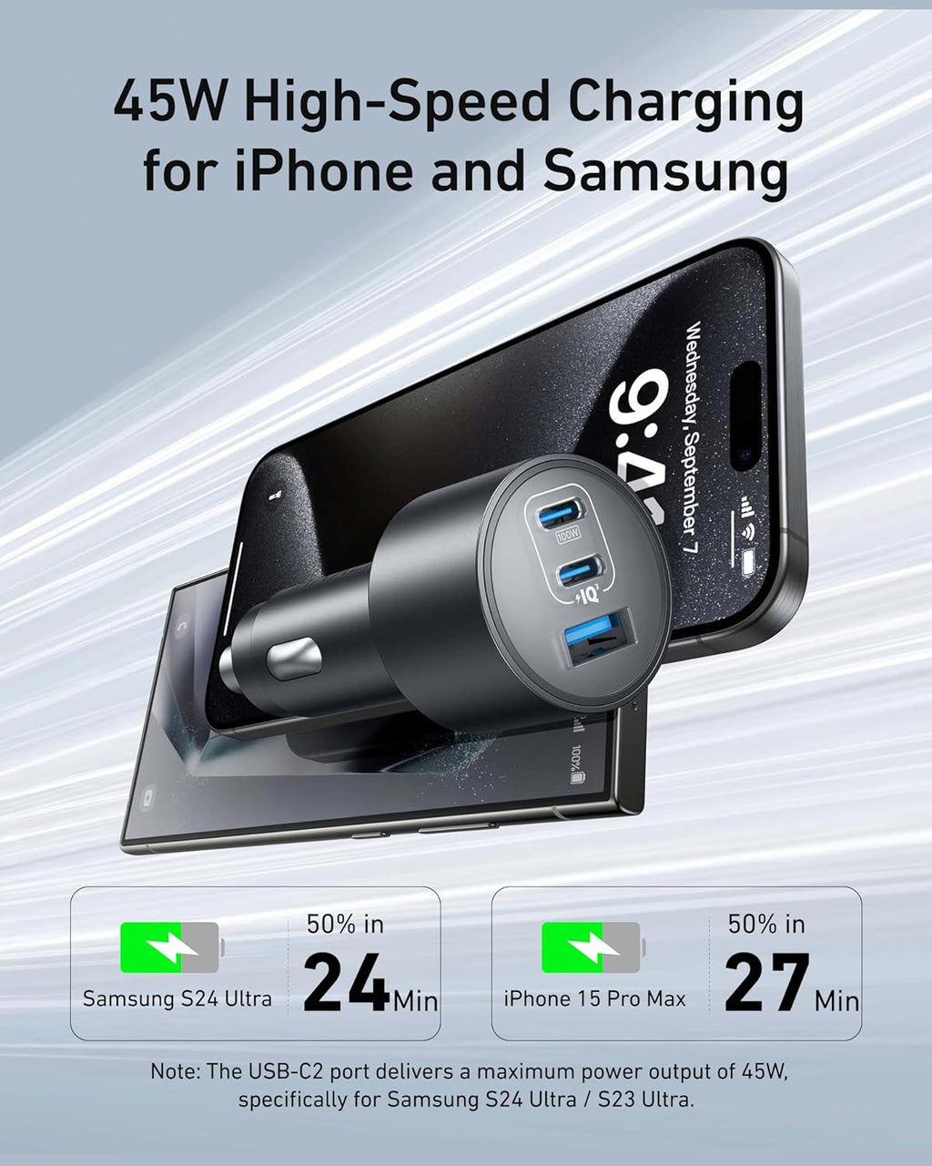 Anker Caricatore Auto USB C 167.5W Max, Accendisigari USB C 3-Porte Ultra-Compatto e Rapido, Per MacBook Pro/Air, iPhone 16/15/14/13 Serie, Samsung S24/S23, iPad Pro, AirPods, e Altro Ancora - ChargeCover