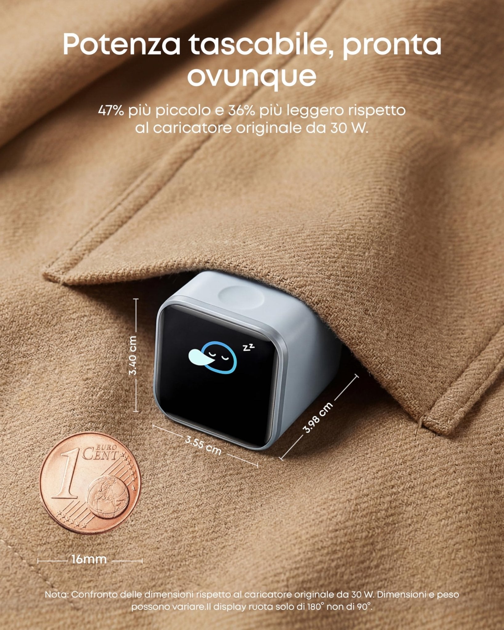Anker Nano caricatore iPhone USB-C 45W smart display | Ricarica rapida, riconoscimento intelligente, modalità Care, design compatto, per iPhone 17/16/15, iPad - ChargeCover