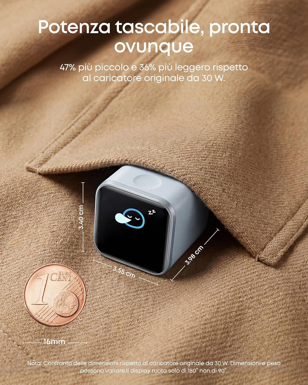 Anker Nano caricatore iPhone USB-C 45W smart display | Ricarica rapida, riconoscimento intelligente, modalità Care, design compatto, per iPhone 17/16/15, iPad - ChargeCover