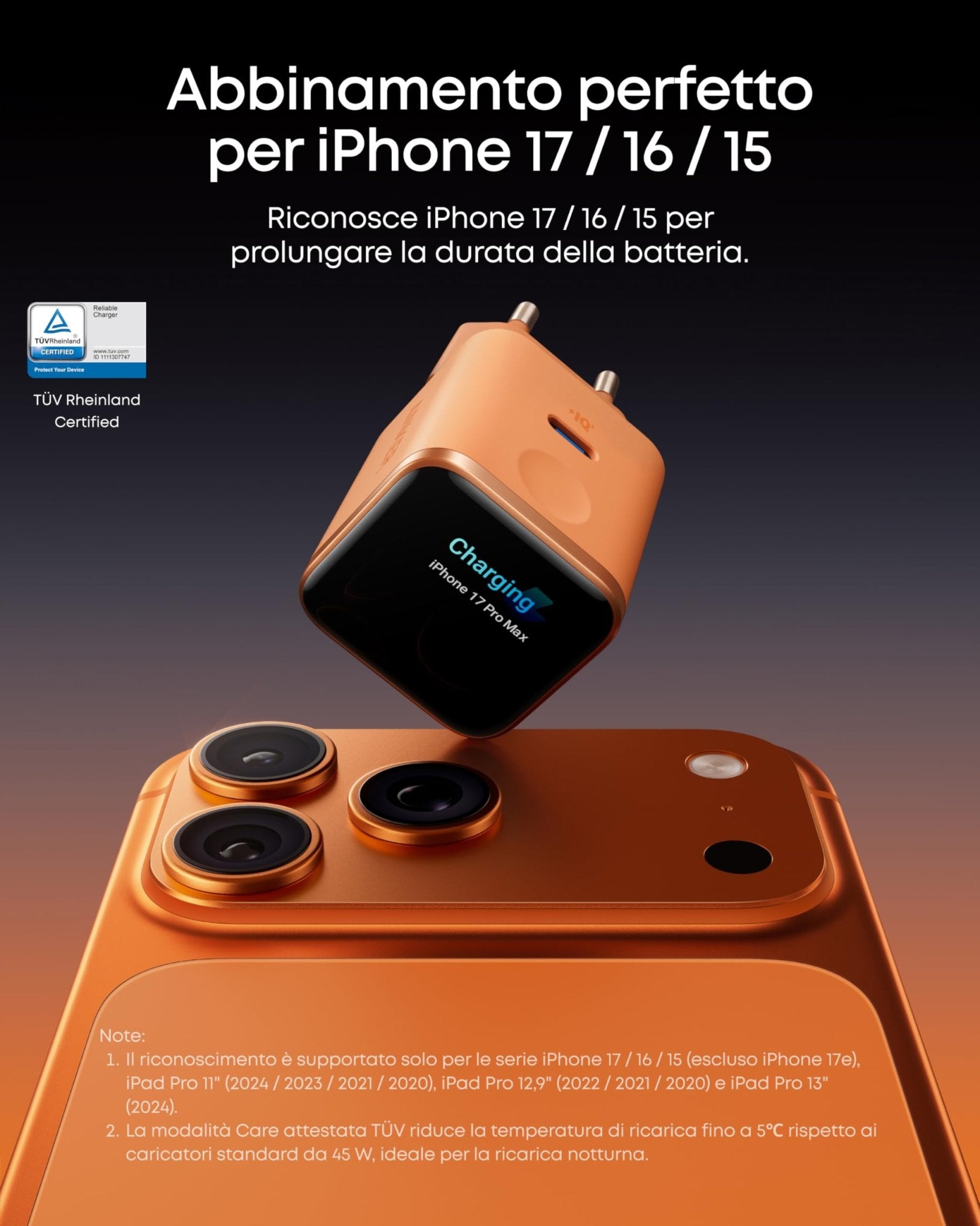 Anker Nano caricatore iPhone USB-C 45W smart display | Ricarica rapida, riconoscimento intelligente, modalità Care, design compatto, per iPhone 17/16/15, iPad - ChargeCover