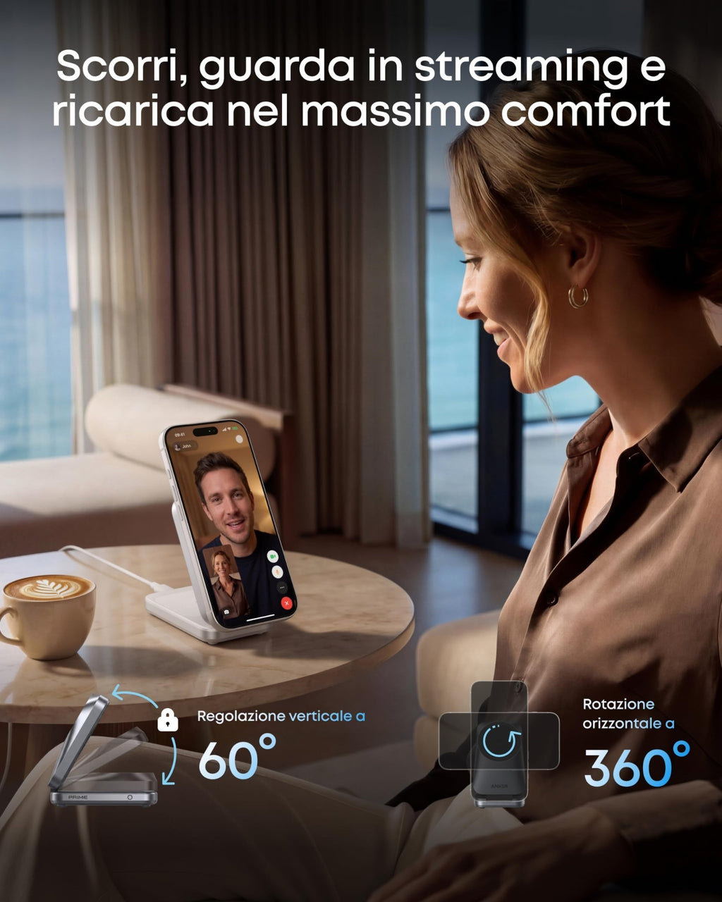 Anker Prime caricatore wireless iPhone 3 in 1 certificato Qi2.2 da 25 W | MagSafe compatibile, pieghevole e compatta. Ricarica iPhone 17/16, Apple Watch, AirPods (senza batteria, adattatore incluso) - ChargeCover
