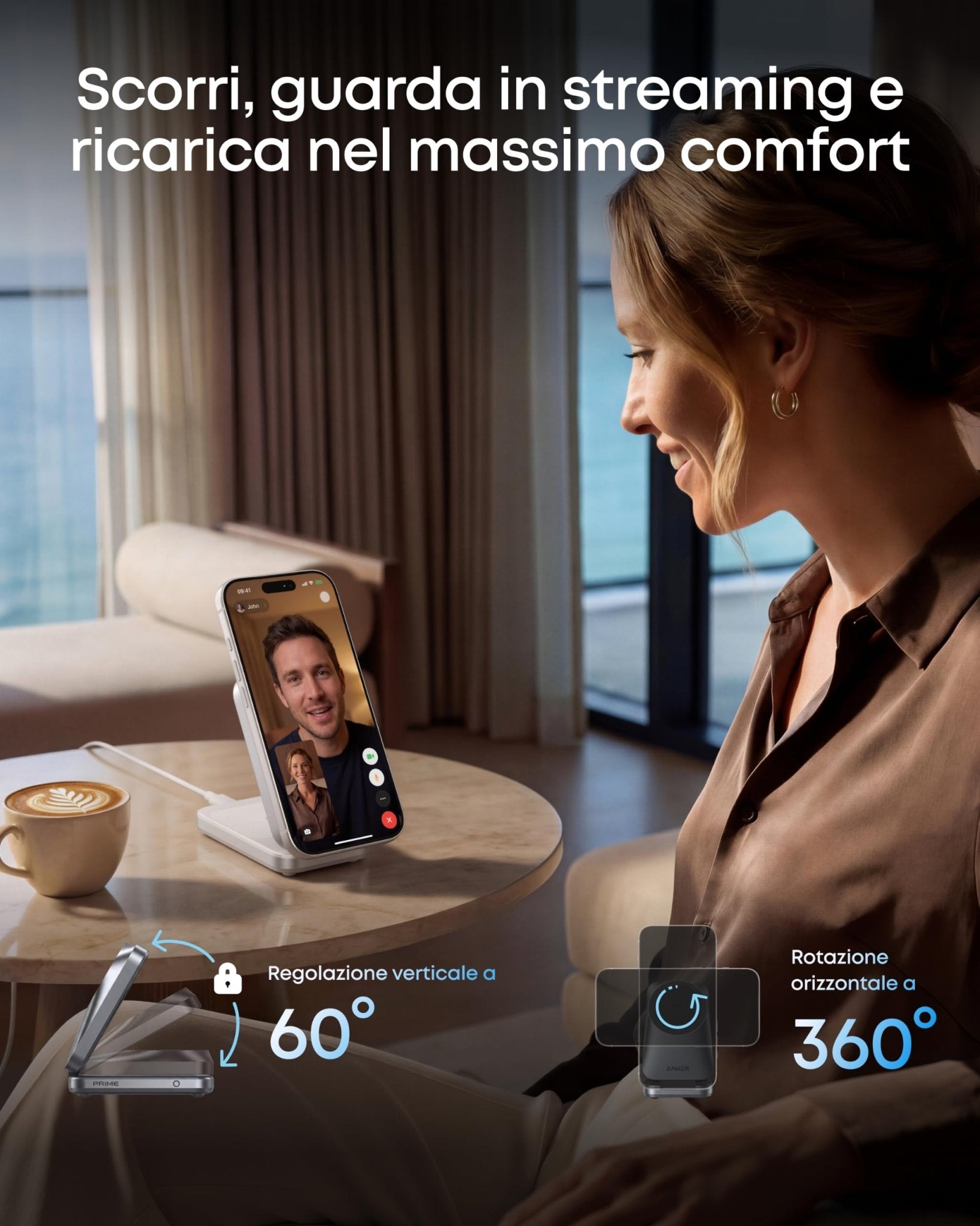 Anker Prime caricatore wireless iPhone 3 in 1 certificato Qi2.2 da 25 W | MagSafe compatibile, pieghevole e compatta. Ricarica iPhone 17/16, Apple Watch, AirPods (senza batteria, adattatore incluso) - ChargeCover