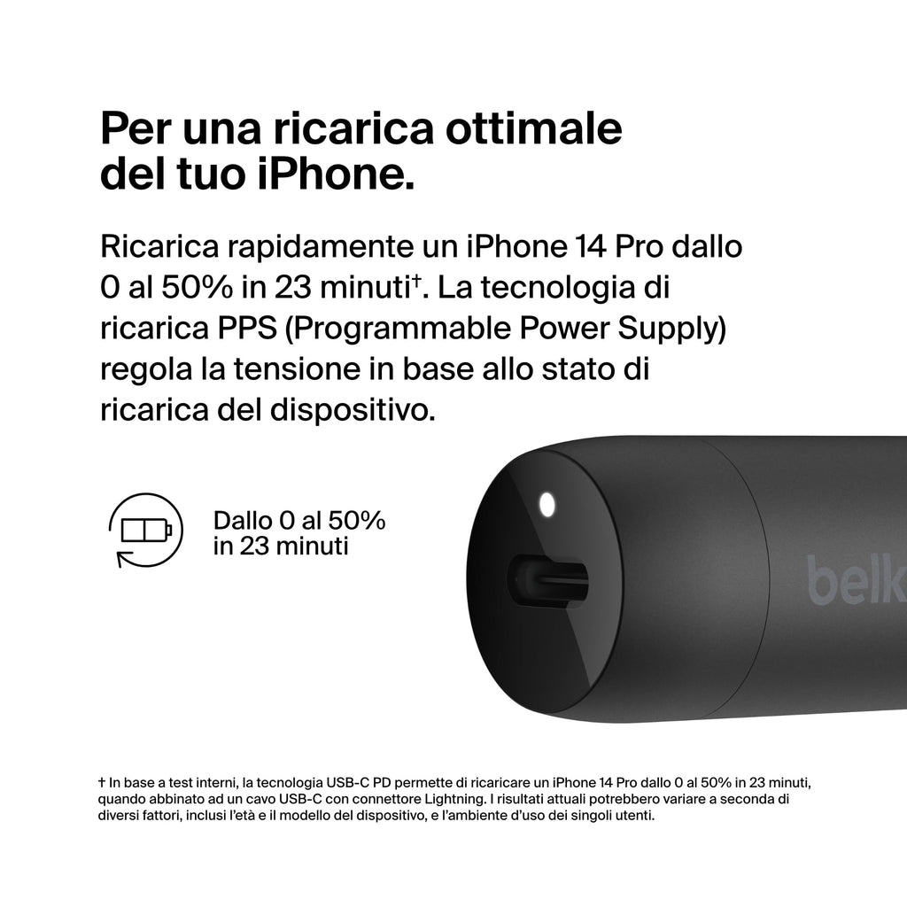 Belkin BoostCharge Caricabatteria da auto rapido da 30 W, design compatto con porta USB-C PD, compatibilità universale per iPhone 16, 15, 14, Galaxy S24, S23, Note, iPad | Ricarica rapida compatta, alimentazione USB-C, per iPhone 16, iPhone 15, Galaxy S25 - ChargeCover