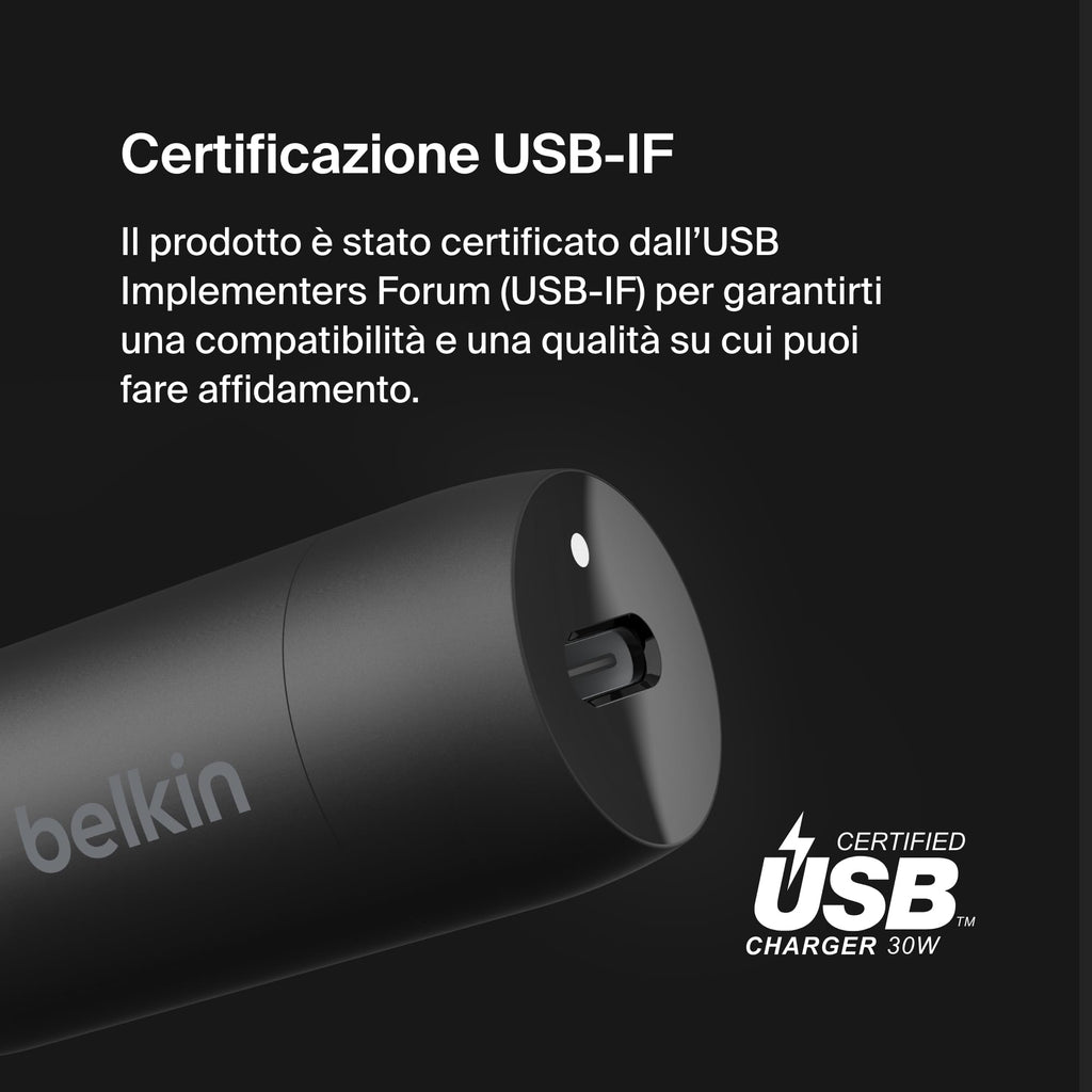 Belkin BoostCharge Caricabatteria da auto rapido da 30 W, design compatto con porta USB-C PD, compatibilità universale per iPhone 16, 15, 14, Galaxy S24, S23, Note, iPad | Ricarica rapida compatta, alimentazione USB-C, per iPhone 16, iPhone 15, Galaxy S25 - ChargeCover