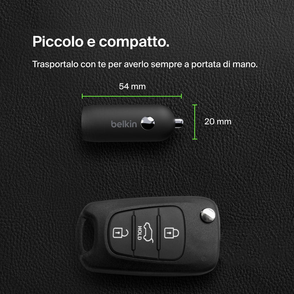 Belkin BoostCharge Caricabatteria da auto rapido da 30 W, design compatto con porta USB-C PD, compatibilità universale per iPhone 16, 15, 14, Galaxy S24, S23, Note, iPad | Ricarica rapida compatta, alimentazione USB-C, per iPhone 16, iPhone 15, Galaxy S25 - ChargeCover