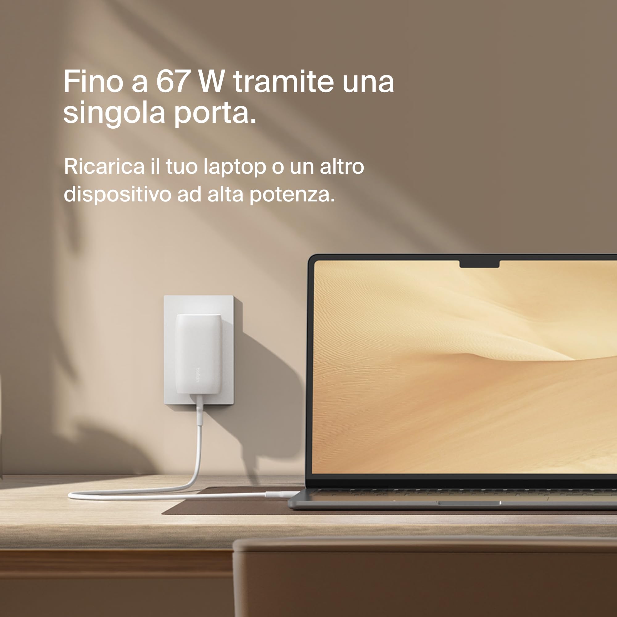 Belkin BoostCharge Caricabatteria da parete a 3 porte USB-C con PPS da 67 W, caricabatteria rapido per iPhone 16, MacBook Pro, AirPods, Samsung Galaxy e altri dispositivi con Power Delivery - Bianco - ChargeCover