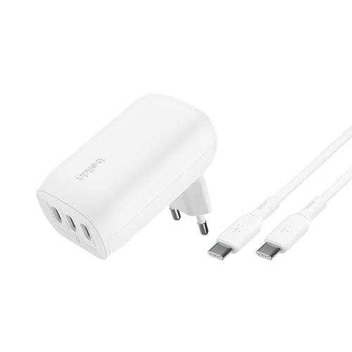 Belkin BoostCharge Caricabatteria da parete a 3 porte USB-C con PPS da 67 W, caricabatteria rapido per iPhone 16, MacBook Pro, AirPods, Samsung Galaxy e altri dispositivi con Power Delivery - Bianco - ChargeCover