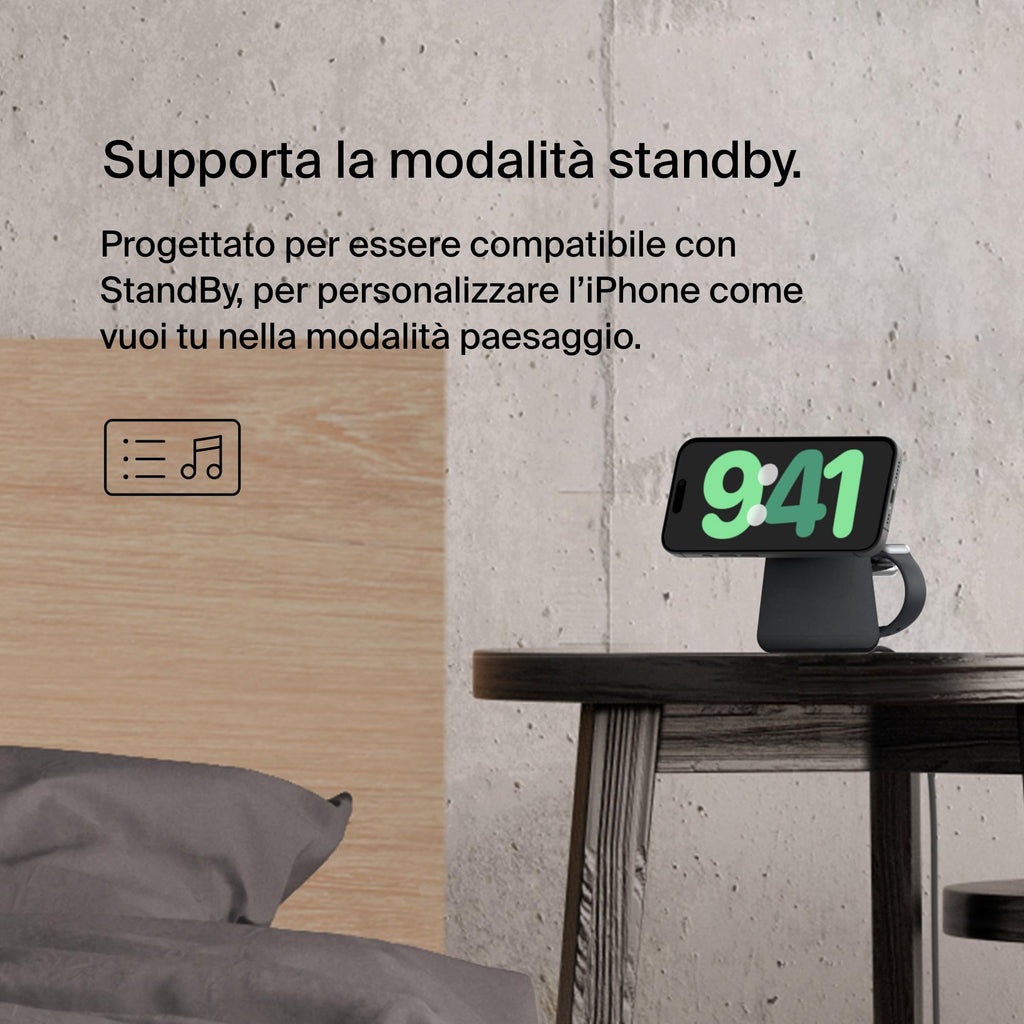 Belkin BoostCharge Caricabatteria wireless 2 in 1 con Qi2 da 15 W, caricatore MagSafe per iPhone 16, 15, 14, 13, 12, Apple Watch, AirPods e altri dispositivi Qi2, alimentatore incluso, Carbone | Base di Ricarica Magnetica MagSafe, Caricatore da Muro 30W I - ChargeCover