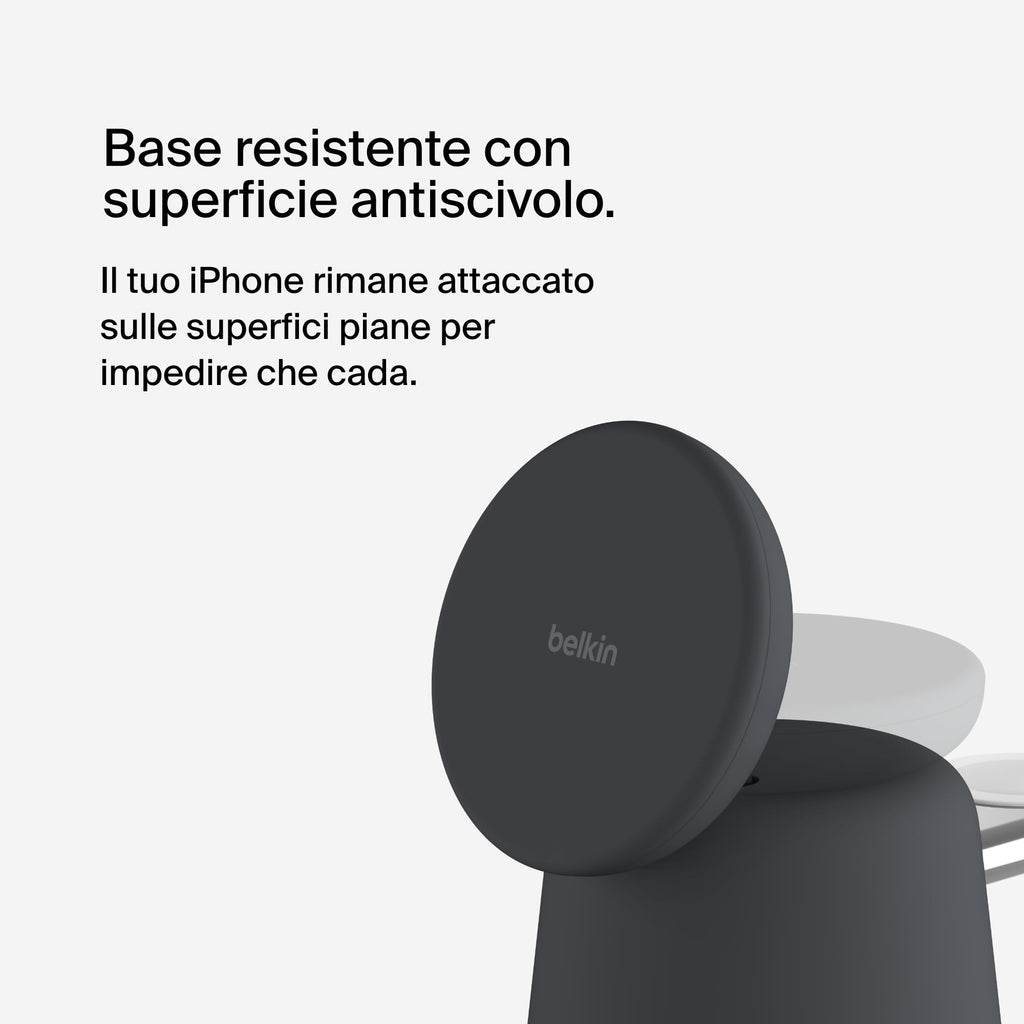 Belkin BoostCharge Caricabatteria wireless 2 in 1 con Qi2 da 15 W, caricatore MagSafe per iPhone 16, 15, 14, 13, 12, Apple Watch, AirPods e altri dispositivi Qi2, alimentatore incluso, Carbone | Base di Ricarica Magnetica MagSafe, Caricatore da Muro 30W I - ChargeCover