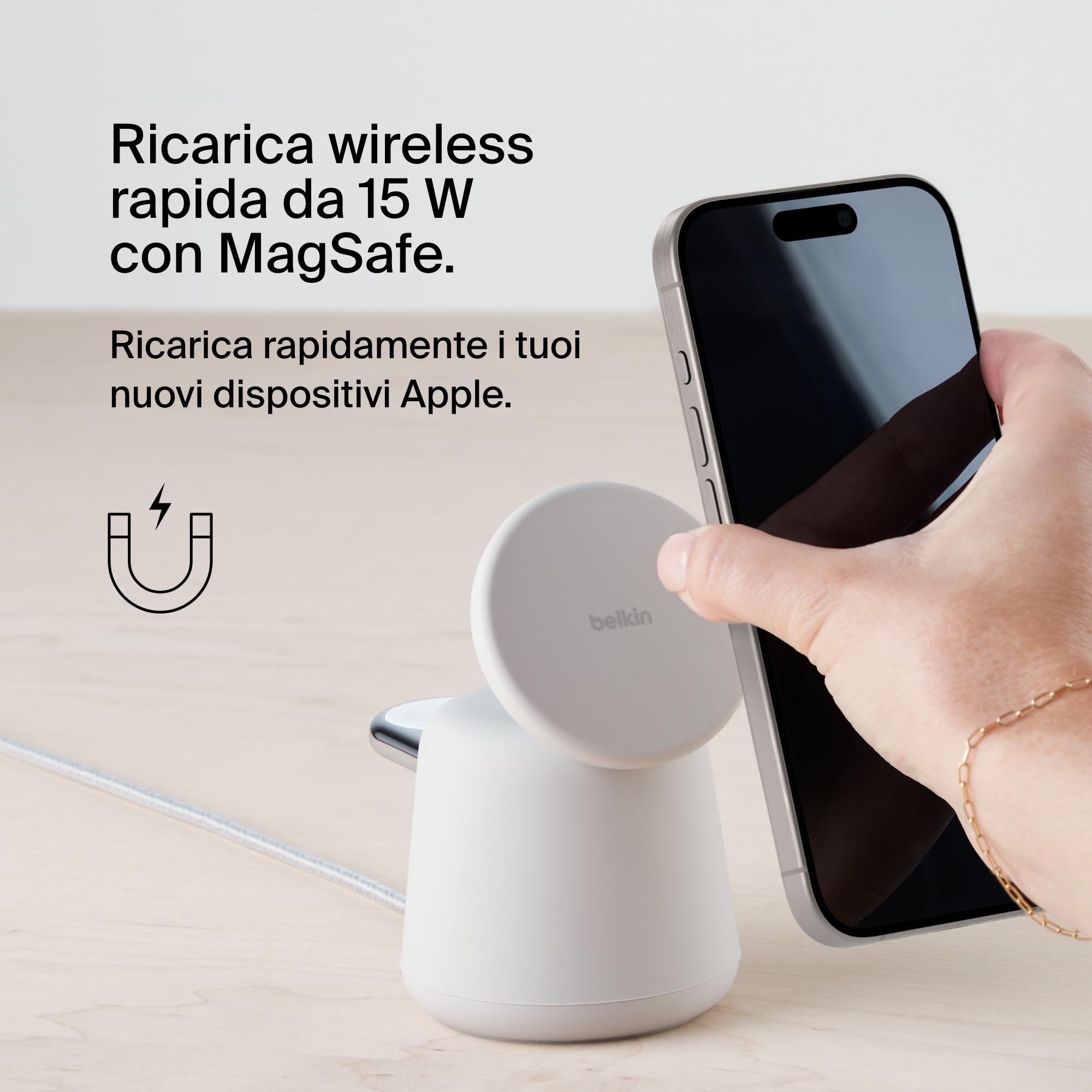 Belkin BoostCharge Caricabatteria wireless 2 in 1 con Qi2 da 15 W, caricatore MagSafe per iPhone 16, 15, 14, 13, 12, Apple Watch, AirPods e altri dispositivi Qi2, alimentatore incluso, Carbone | Base di Ricarica Magnetica MagSafe, Caricatore da Muro 30W I - ChargeCover