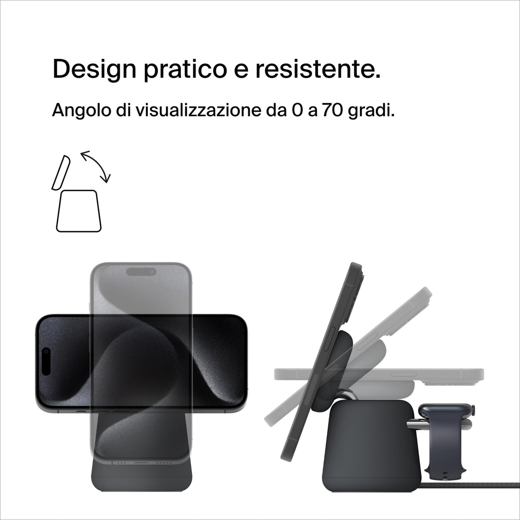 Belkin BoostCharge Caricabatteria wireless 2 in 1 con Qi2 da 15 W, caricatore MagSafe per iPhone 16, 15, 14, 13, 12, Apple Watch, AirPods e altri dispositivi Qi2, alimentatore incluso, Carbone | Base di Ricarica Magnetica MagSafe, Caricatore da Muro 30W I - ChargeCover