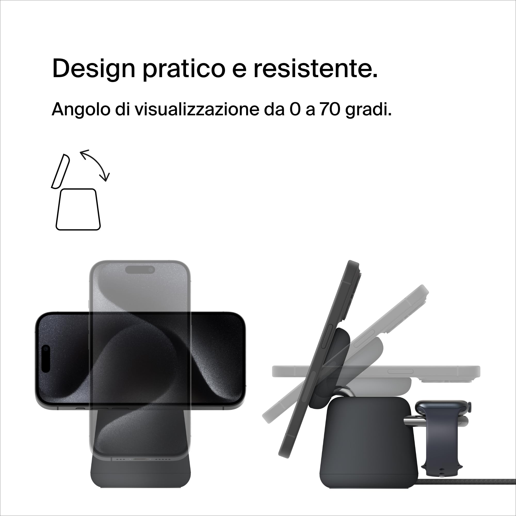 Belkin BoostCharge Caricabatteria wireless 2 in 1 con Qi2 da 15 W, caricatore MagSafe per iPhone 16, 15, 14, 13, 12, Apple Watch, AirPods e altri dispositivi Qi2, alimentatore incluso, Carbone | Base di Ricarica Magnetica MagSafe, Caricatore da Muro 30W I - ChargeCover