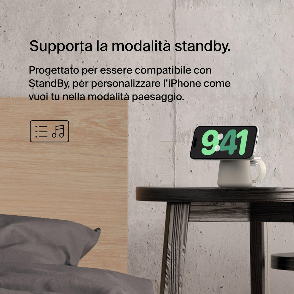 Belkin BoostCharge Caricabatteria wireless 2 in 1 con Qi2 da 15 W, caricatore MagSafe per iPhone 16, 15, 14, 13, 12, Apple Watch, AirPods e altri dispositivi Qi2, alimentatore incluso, Carbone | Base di Ricarica Magnetica MagSafe, Caricatore da Muro 30W I - ChargeCover