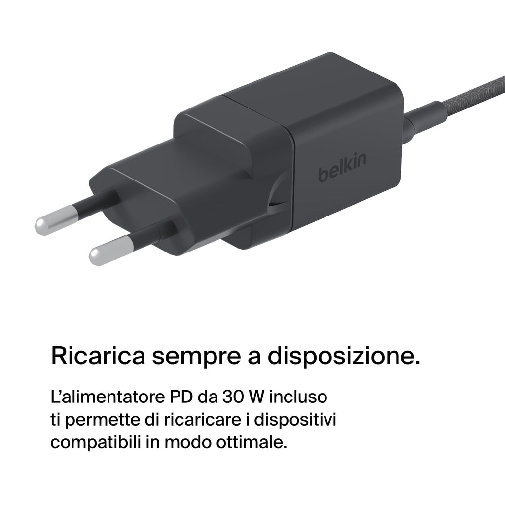 Belkin BoostCharge Caricabatteria wireless 2 in 1 con Qi2 da 15 W, caricatore MagSafe per iPhone 16, 15, 14, 13, 12, Apple Watch, AirPods e altri dispositivi Qi2, alimentatore incluso, Carbone | Base di Ricarica Magnetica MagSafe, Caricatore da Muro 30W I - ChargeCover