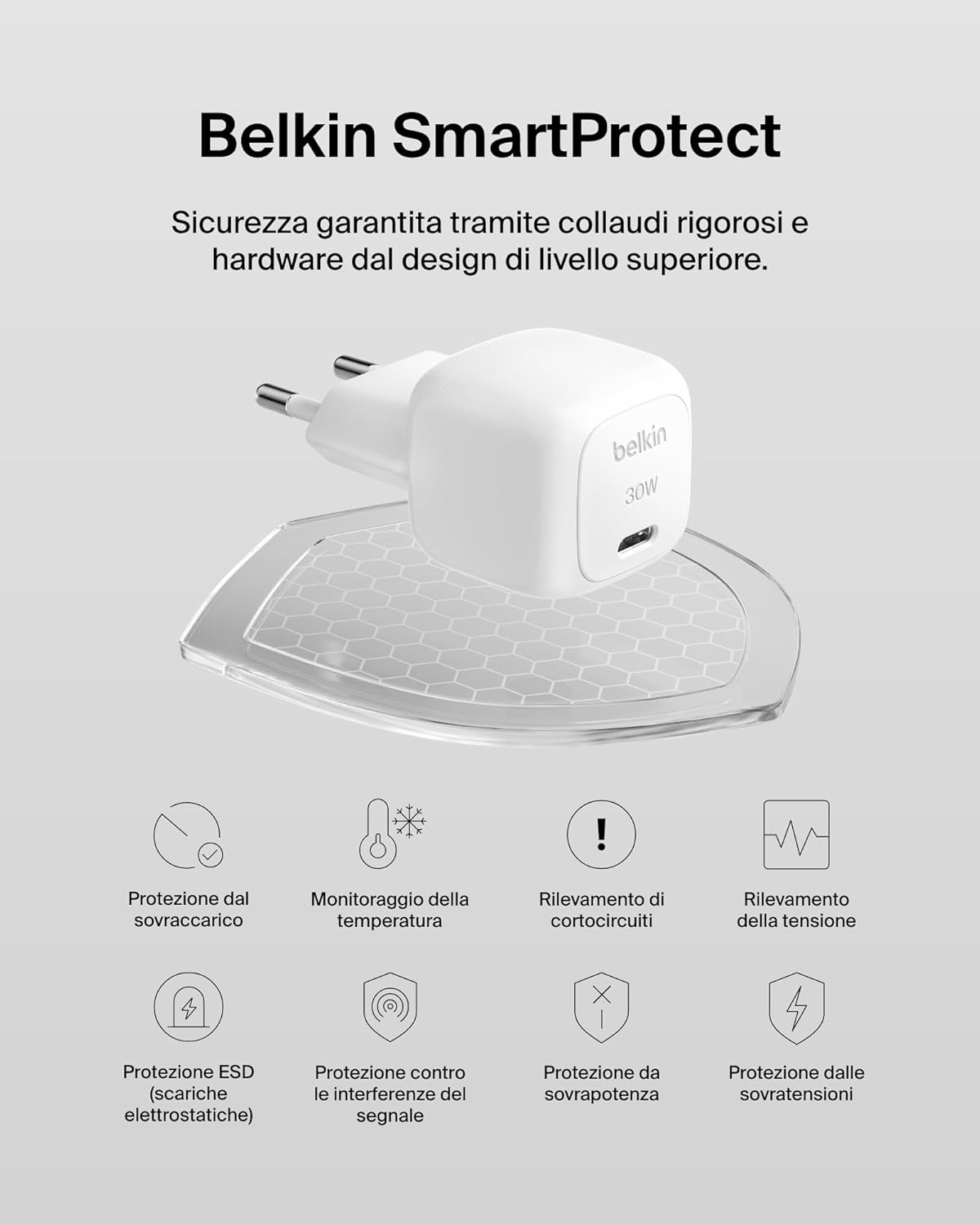 Belkin BoostCharge Caricabatterie da muro compatto da 30 W, caricatore USB-C rapido da viaggio per Apple iPhone, Samsung Galaxy, iPad, AirPods, tablet e altri, cavo da USB-C a C incluso, bianco - ChargeCover