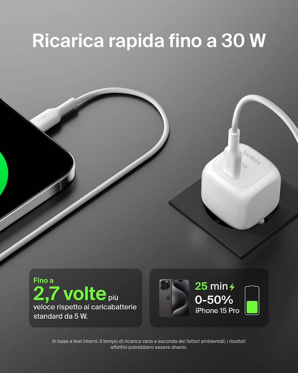 Belkin BoostCharge Caricabatterie da muro compatto da 30 W, caricatore USB-C rapido da viaggio per Apple iPhone, Samsung Galaxy, iPad, AirPods, tablet e altri, cavo da USB-C a C incluso, bianco - ChargeCover
