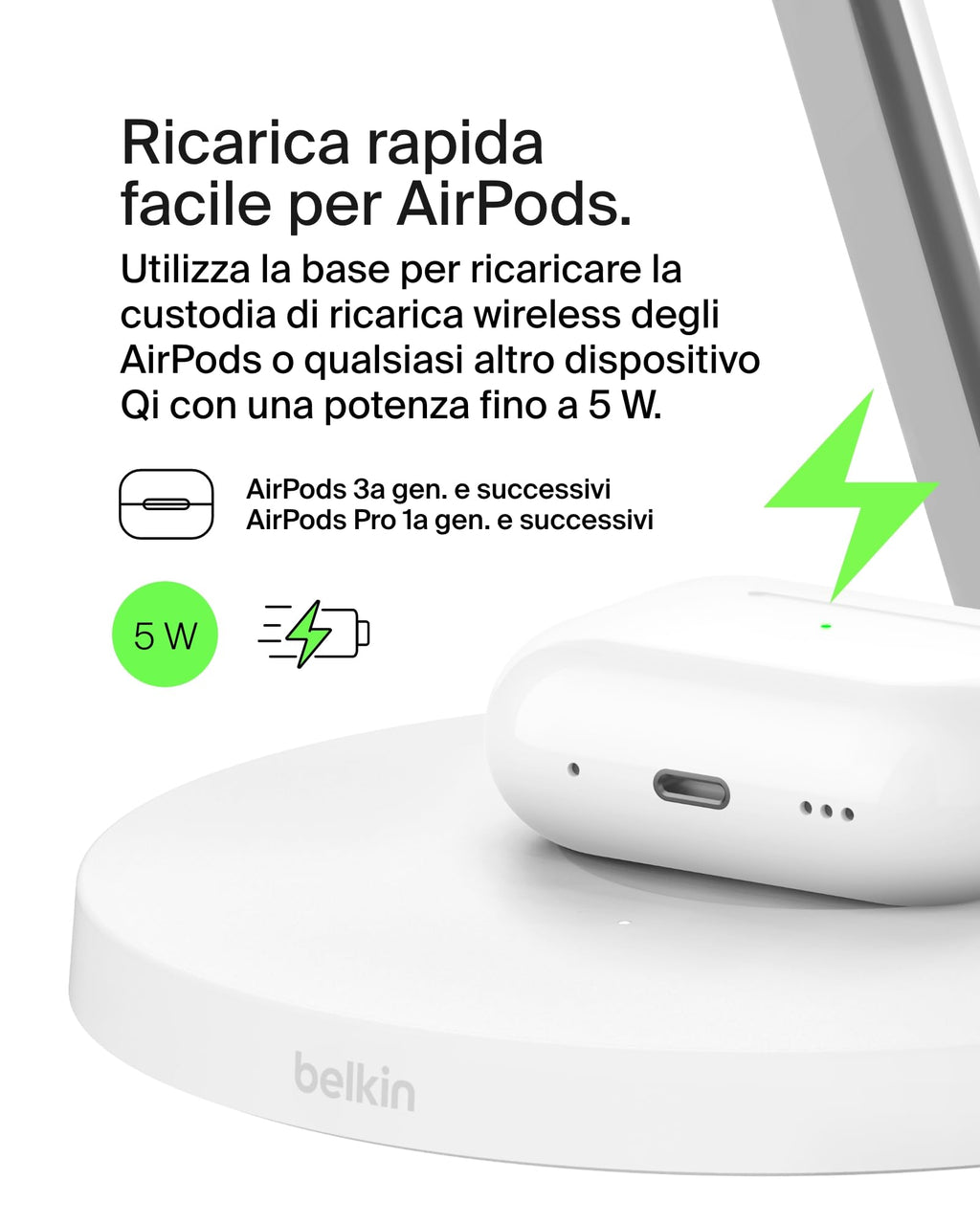 Belkin BoostCharge Caricatore 3 in 1 con Qi2, base di ricarica wireless compatibile con MagSafe, caricatore iPhone 17, Air, Pixelsnap, Apple Watch e AirPods, alimentatore incluso - Nero - ChargeCover