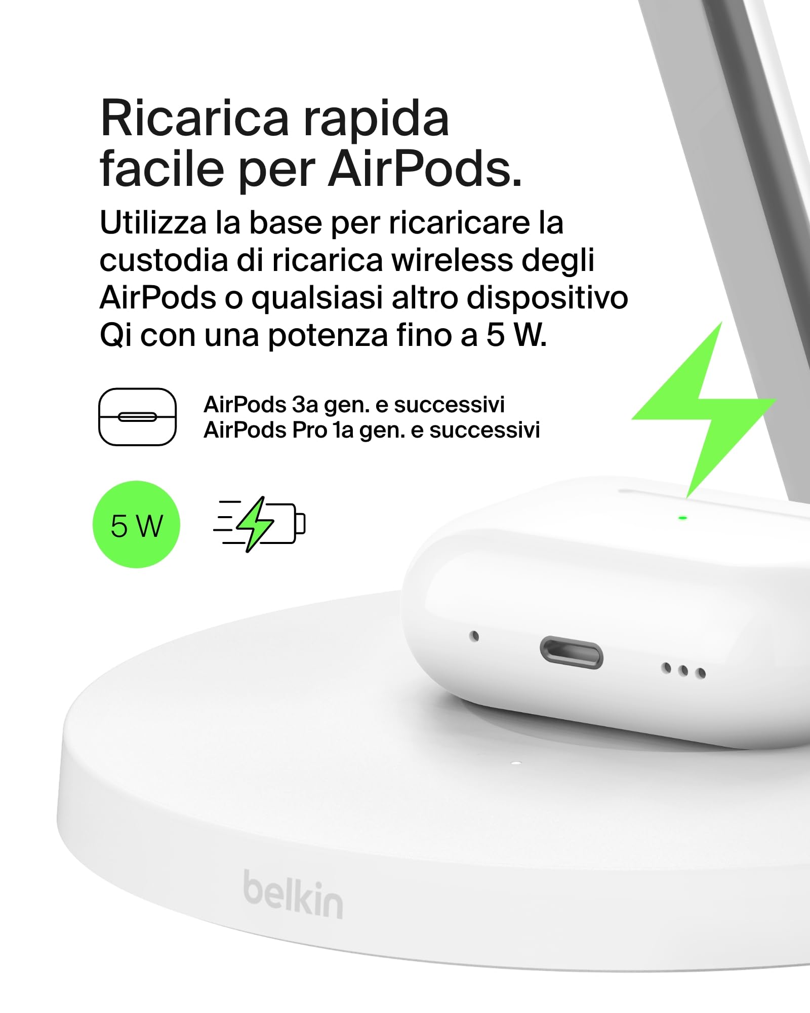 Belkin BoostCharge Caricatore 3 in 1 con Qi2, base di ricarica wireless compatibile con MagSafe, caricatore iPhone 17, Air, Pixelsnap, Apple Watch e AirPods, alimentatore incluso - Nero - ChargeCover