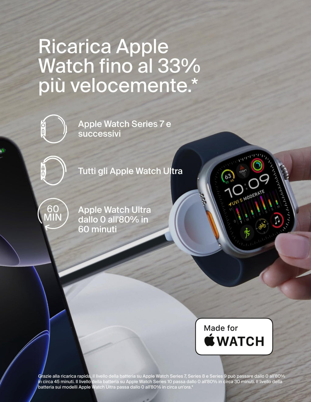 Belkin BoostCharge Caricatore 3 in 1 con Qi2, base di ricarica wireless compatibile con MagSafe, caricatore iPhone 17, Air, Pixelsnap, Apple Watch e AirPods, alimentatore incluso - Nero - ChargeCover
