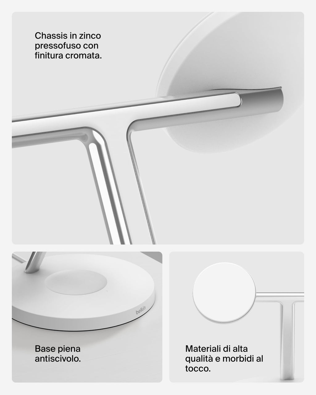Belkin BoostCharge Caricatore 3 in 1 con Qi2, base di ricarica wireless compatibile con MagSafe, caricatore iPhone 17, Air, Pixelsnap, Apple Watch e AirPods, alimentatore incluso - Nero - ChargeCover