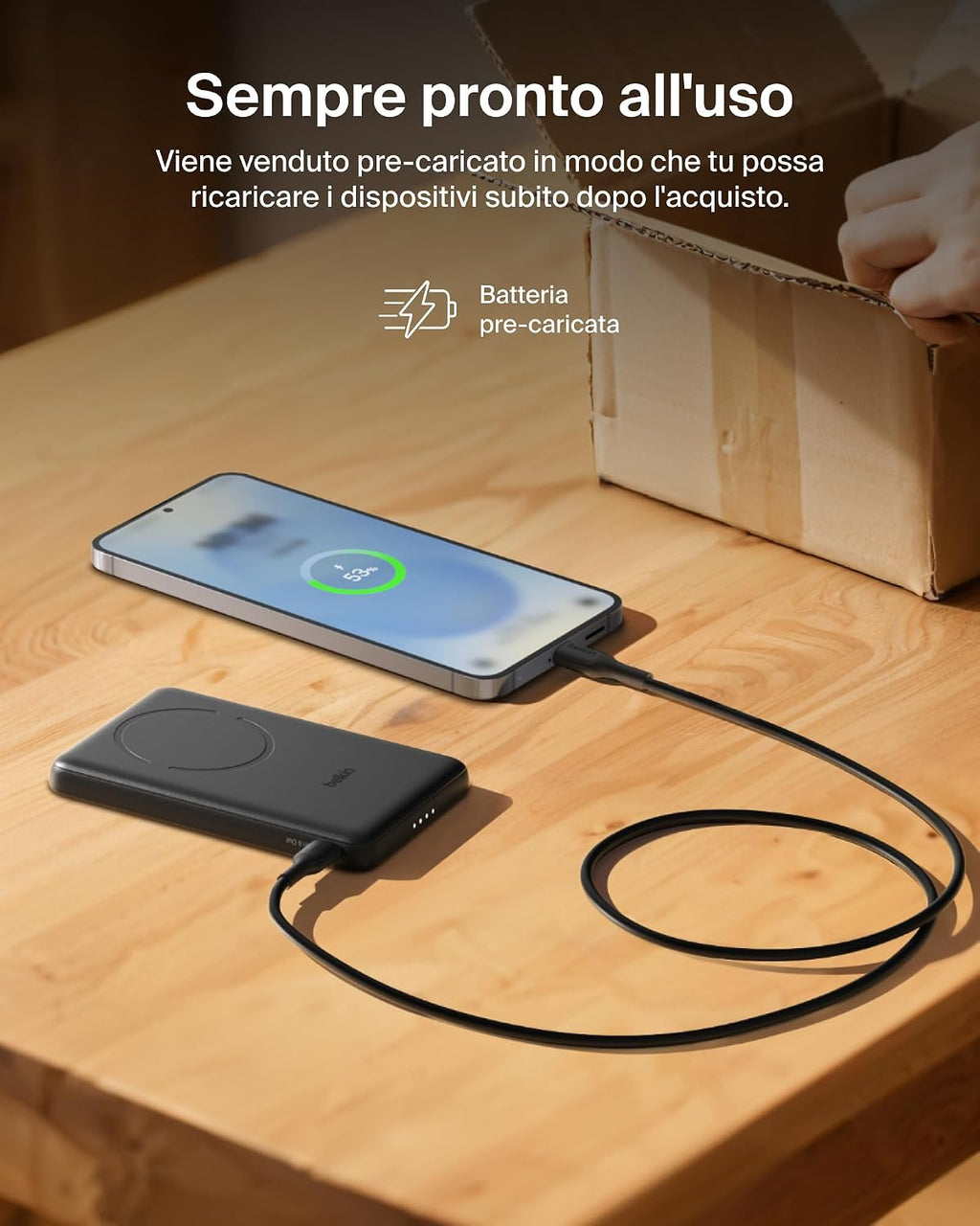 Belkin BoostCharge Power Bank Magnetico 5000mAh, Anello Magnetico - Nero | Caricatore Portatile 5000mAh Wireless, Anello Magnetico per Aggancio, 1 USB-C, Pre-Caricato, Cavo Incluso, Sicuro in Aereo - ChargeCover