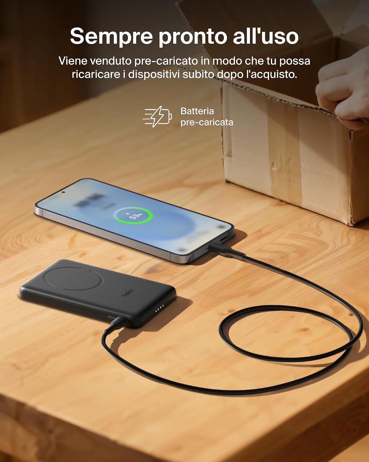 Belkin BoostCharge Power Bank Magnetico 5000mAh, Anello Magnetico - Nero | Caricatore Portatile 5000mAh Wireless, Anello Magnetico per Aggancio, 1 USB-C, Pre-Caricato, Cavo Incluso, Sicuro in Aereo - ChargeCover