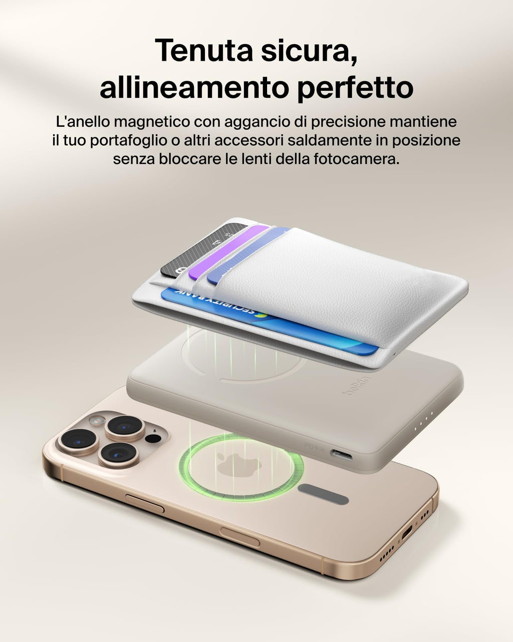 Belkin BoostCharge Power Bank Magnetico 5000mAh, Anello Magnetico - Nero | Caricatore Portatile 5000mAh Wireless, Anello Magnetico per Aggancio, 1 USB-C, Pre-Caricato, Cavo Incluso, Sicuro in Aereo - ChargeCover