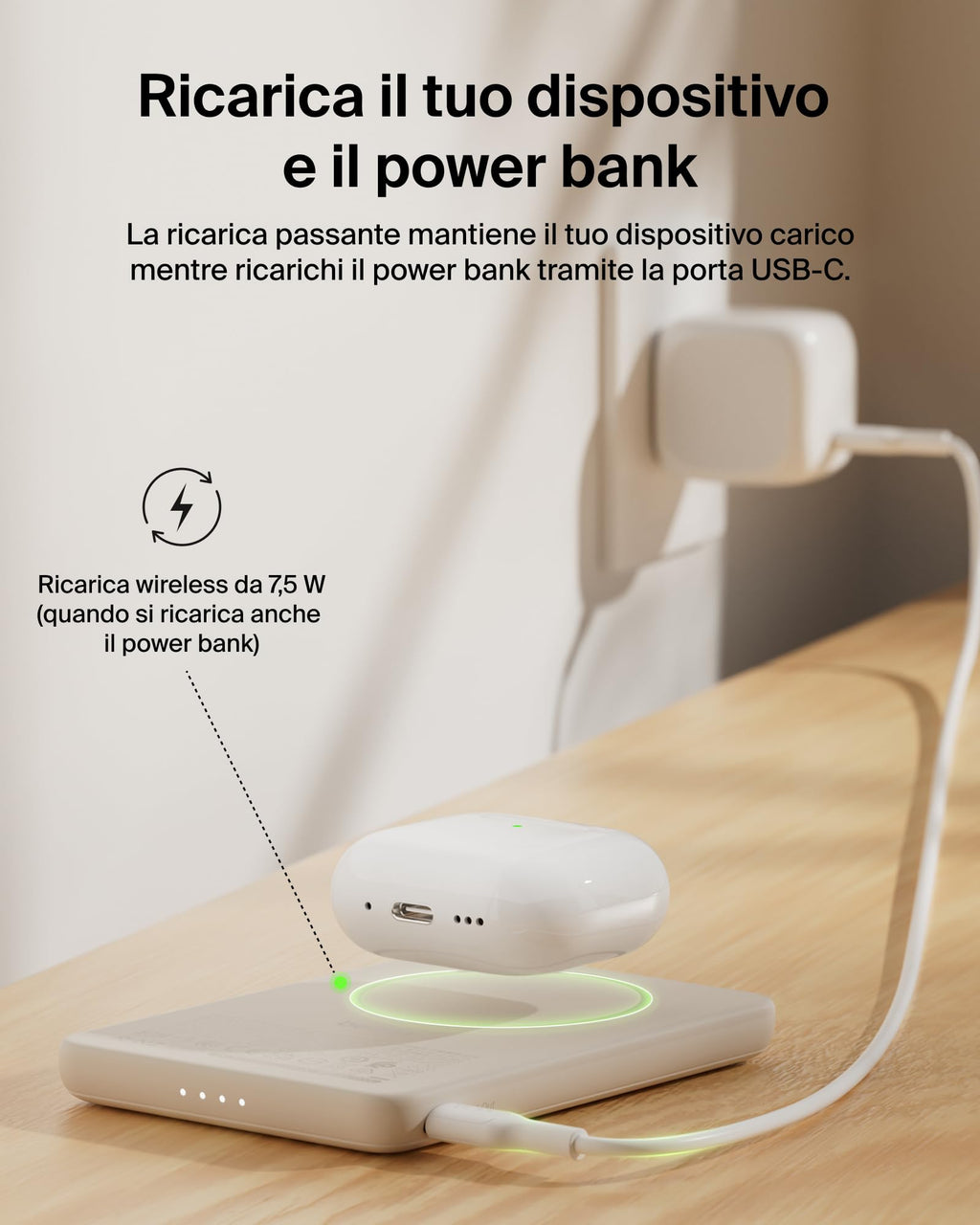 Belkin BoostCharge Power Bank Magnetico 5000mAh, Anello Magnetico - Nero | Caricatore Portatile 5000mAh Wireless, Anello Magnetico per Aggancio, 1 USB-C, Pre-Caricato, Cavo Incluso, Sicuro in Aereo - ChargeCover