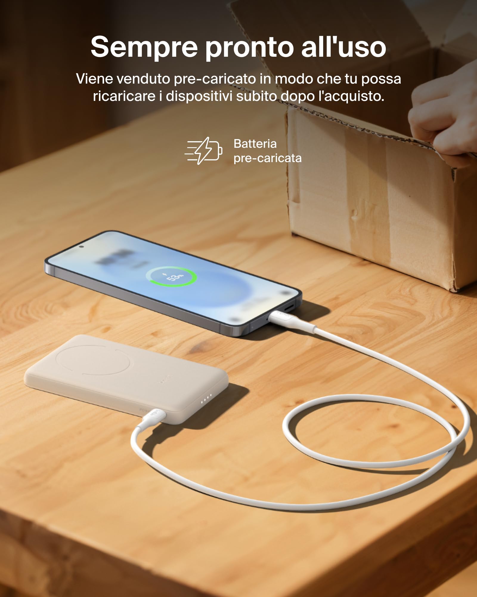 Belkin BoostCharge Power Bank Magnetico 5000mAh, Anello Magnetico - Nero | Caricatore Portatile 5000mAh Wireless, Anello Magnetico per Aggancio, 1 USB-C, Pre-Caricato, Cavo Incluso, Sicuro in Aereo - ChargeCover
