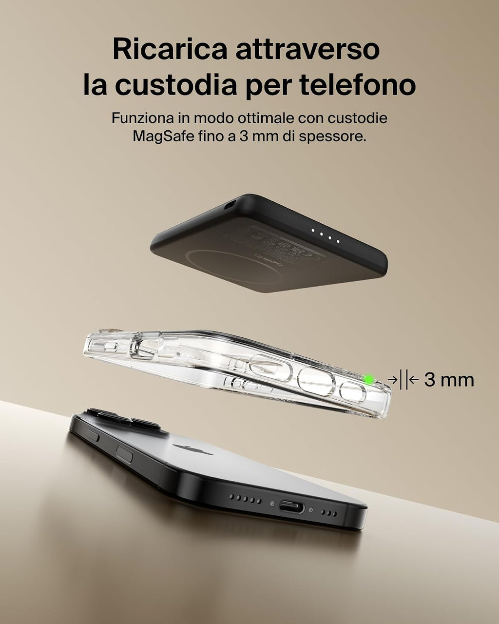 Belkin BoostCharge Power Bank Magnetico 5000mAh, Anello Magnetico - Nero | Caricatore Portatile 5000mAh Wireless, Anello Magnetico per Aggancio, 1 USB-C, Pre-Caricato, Cavo Incluso, Sicuro in Aereo - ChargeCover