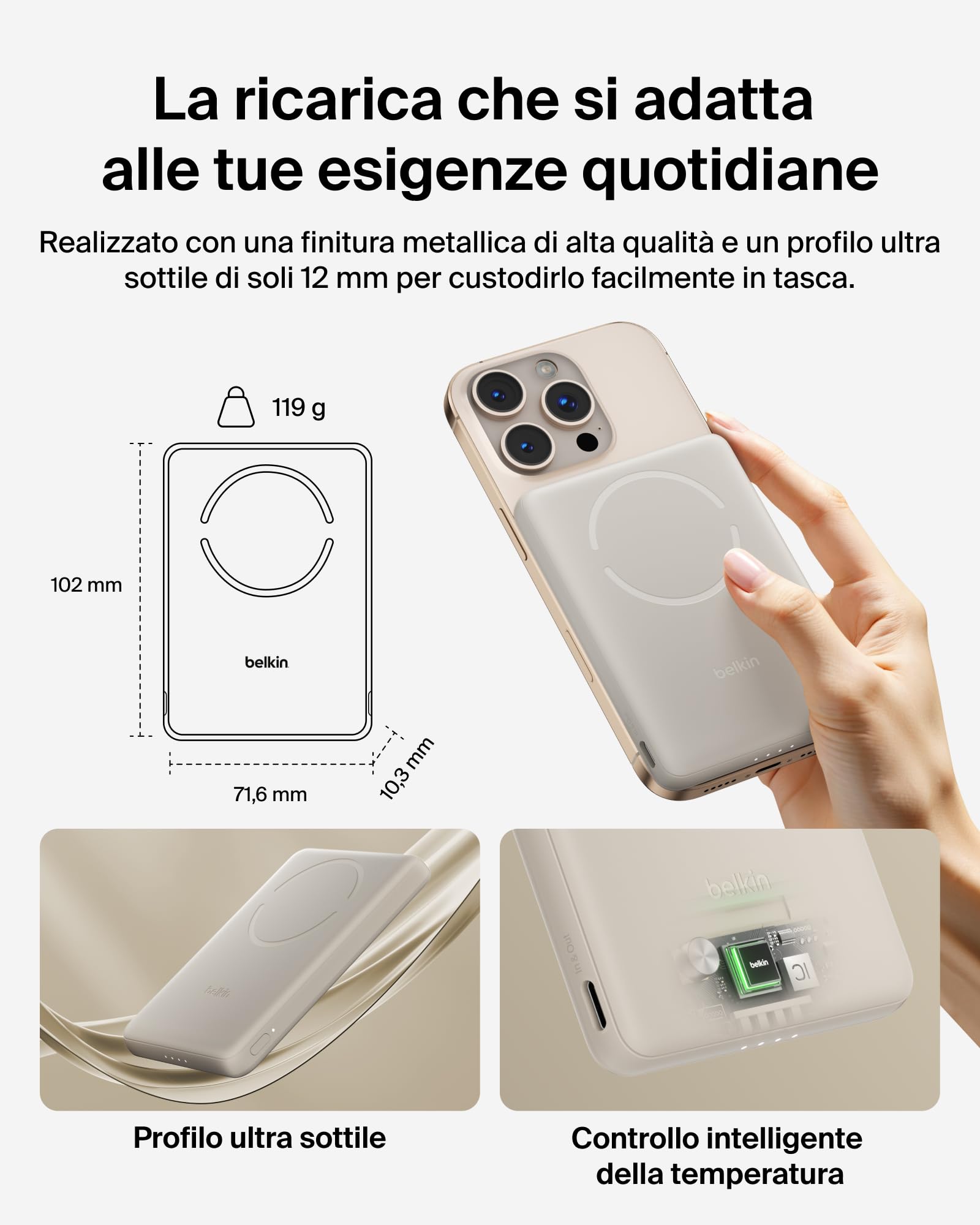 Belkin BoostCharge Power Bank Magnetico 5000mAh, Anello Magnetico - Nero | Caricatore Portatile 5000mAh Wireless, Anello Magnetico per Aggancio, 1 USB-C, Pre-Caricato, Cavo Incluso, Sicuro in Aereo - ChargeCover