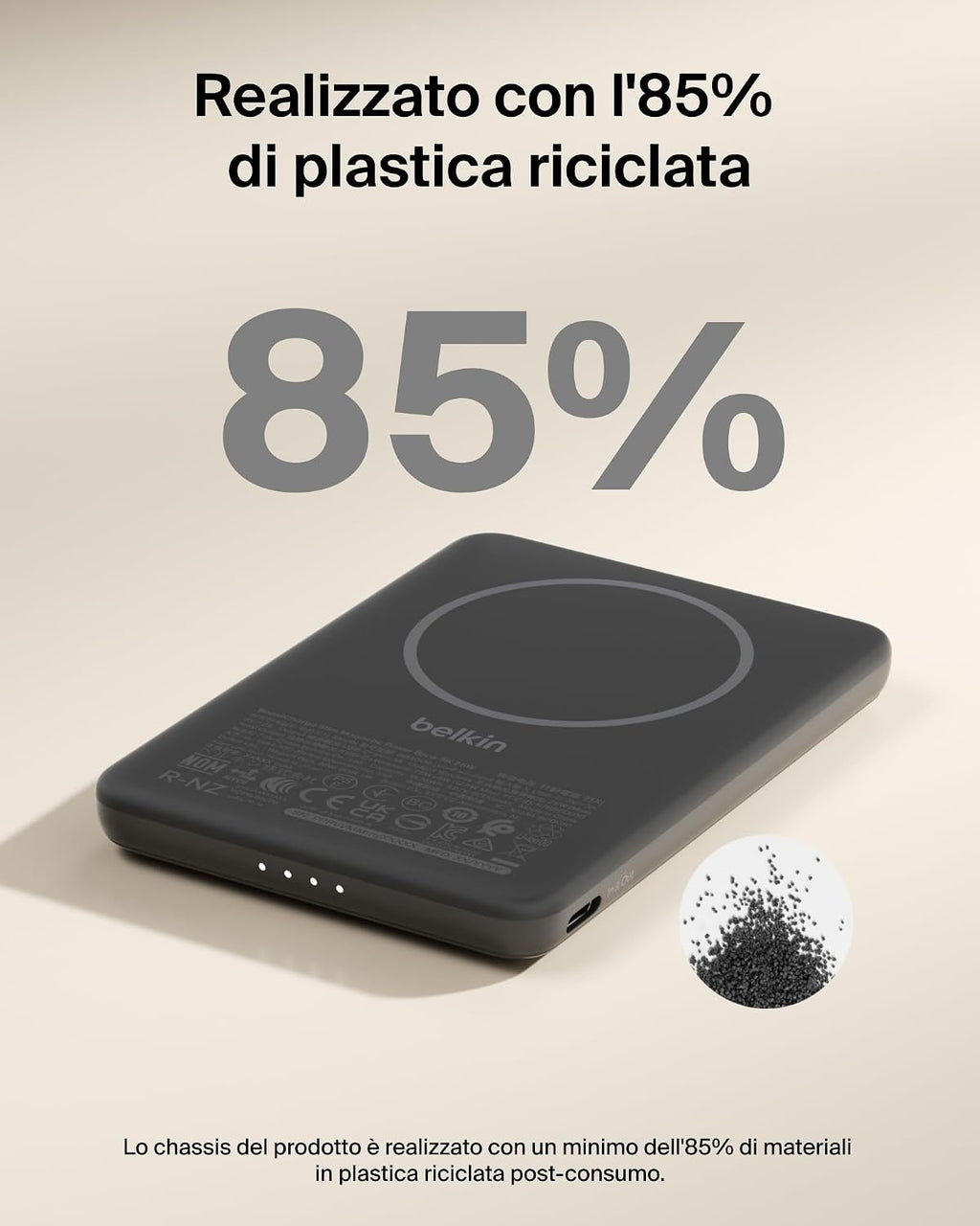 Belkin BoostCharge Power Bank Magnetico 5000mAh, Anello Magnetico - Nero | Caricatore Portatile 5000mAh Wireless, Anello Magnetico per Aggancio, 1 USB-C, Pre-Caricato, Cavo Incluso, Sicuro in Aereo - ChargeCover