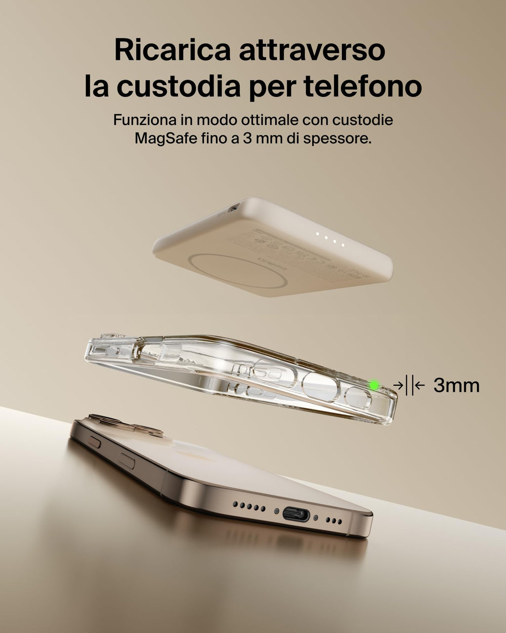 Belkin BoostCharge Power Bank Magnetico 5000mAh, Anello Magnetico - Nero | Caricatore Portatile 5000mAh Wireless, Anello Magnetico per Aggancio, 1 USB-C, Pre-Caricato, Cavo Incluso, Sicuro in Aereo - ChargeCover