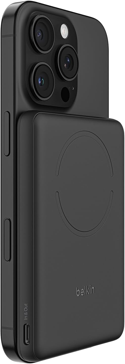 Belkin BoostCharge Power Bank Magnetico 5000mAh, Anello Magnetico - Nero | Caricatore Portatile 5000mAh Wireless, Anello Magnetico per Aggancio, 1 USB-C, Pre-Caricato, Cavo Incluso, Sicuro in Aereo - ChargeCover