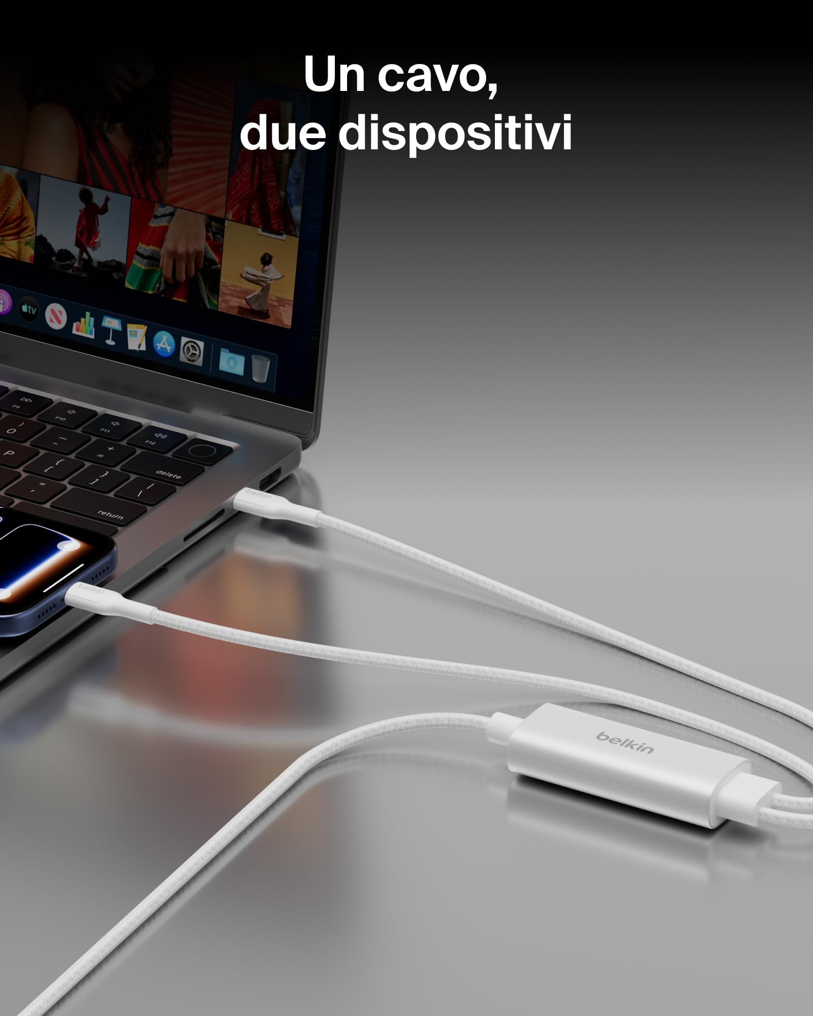 Belkin BoostCharge Pro Cavo Multi USBC 140W 2 in 1, Splitter USBC a Ricarica Rapida, 2 Uscite Tipo C con Ricarica Intelligente, Multicavo Intrecciato per MacBook, iPhone, iPad, Samsung, Pixel, Nero - ChargeCover