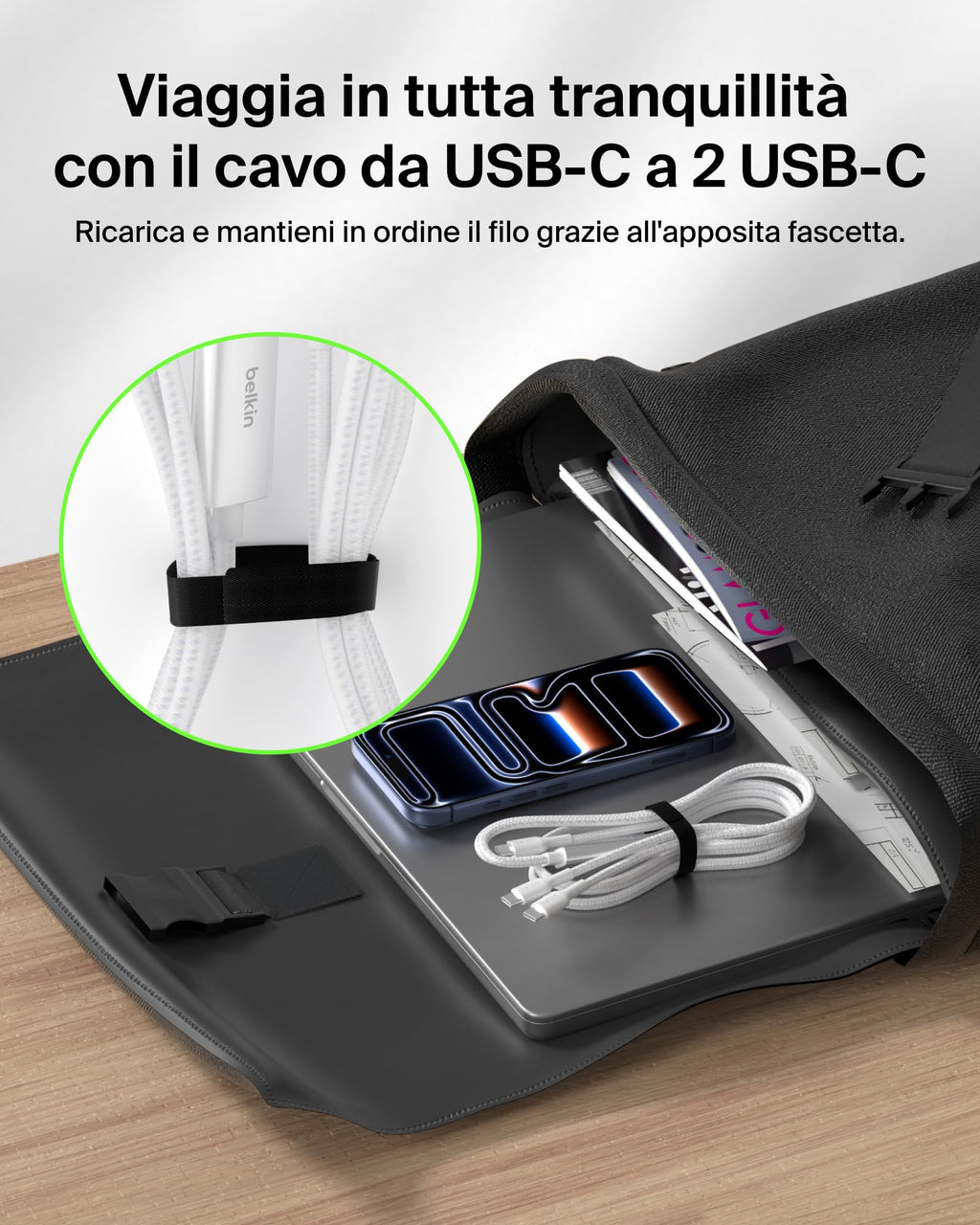 Belkin BoostCharge Pro Cavo Multi USBC 140W 2 in 1, Splitter USBC a Ricarica Rapida, 2 Uscite Tipo C con Ricarica Intelligente, Multicavo Intrecciato per MacBook, iPhone, iPad, Samsung, Pixel, Nero - ChargeCover