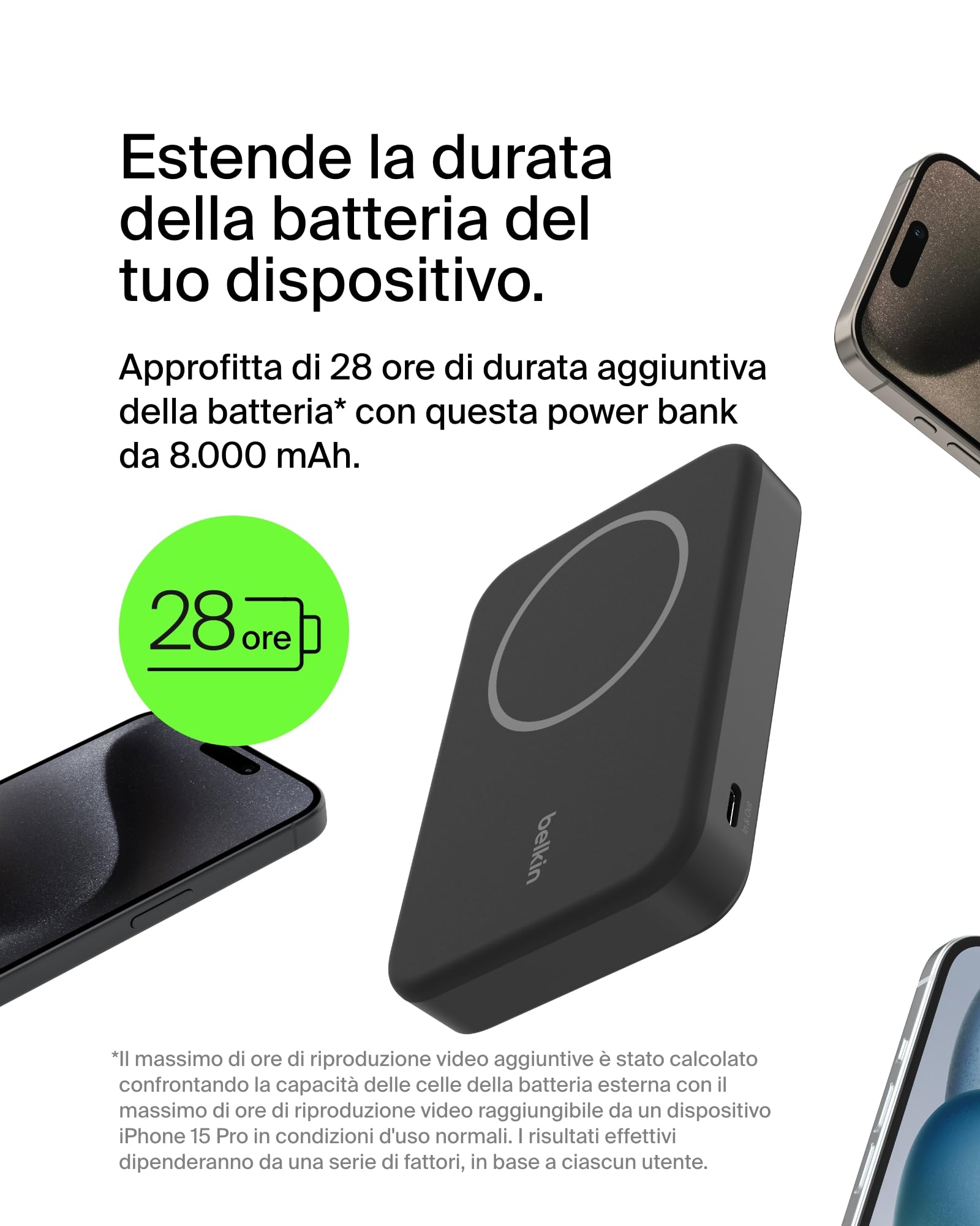 Belkin BoostCharge Pro Power bank wireless 10.000 mAh con Qi2, caricabatteria portatile compatibile con MagSafe, supporto integrato per iPhone 16, 16 Plus, 16 Pro/Pro Max, iPhone 15 e altri, nero - ChargeCover