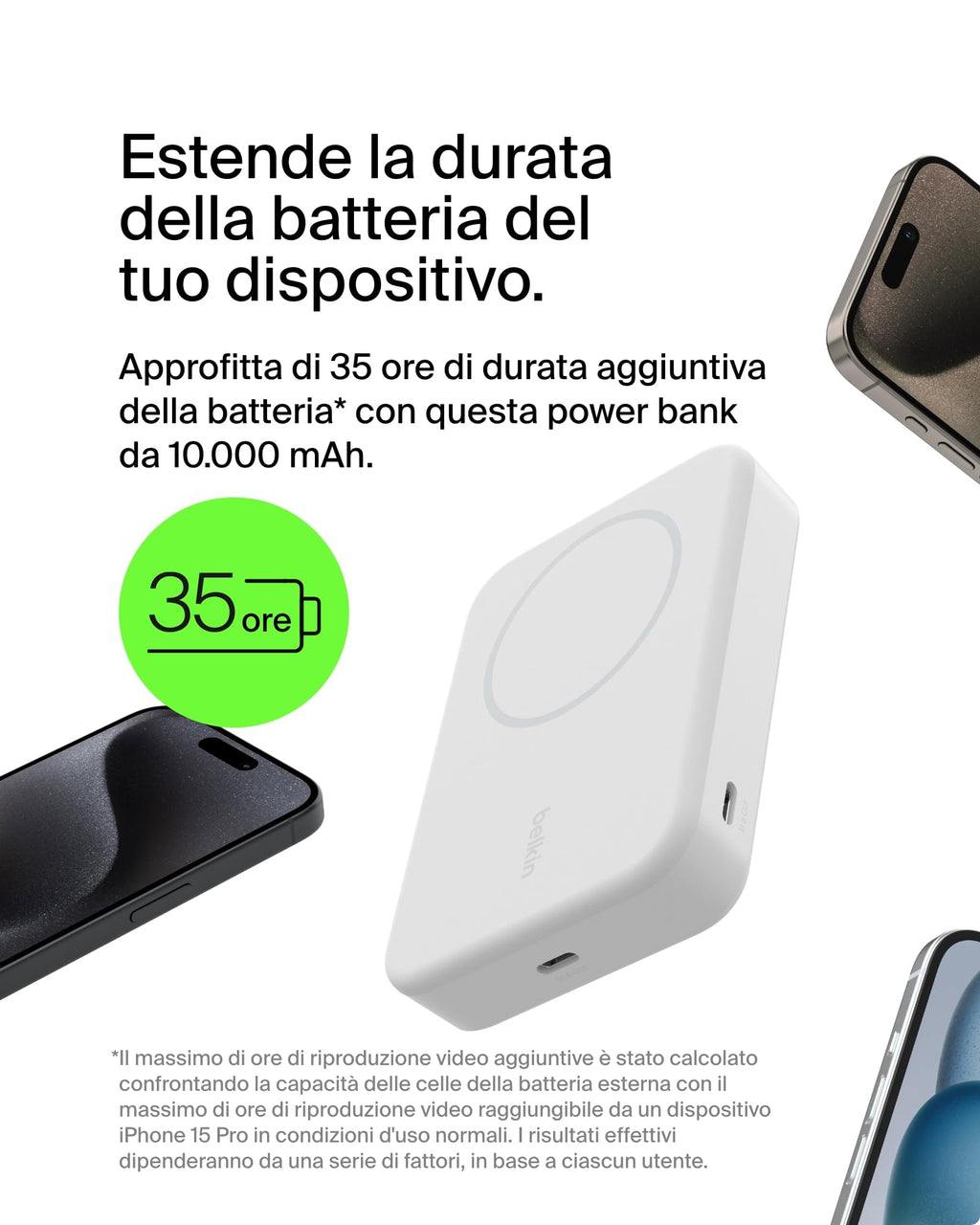Belkin BoostCharge Pro Power bank wireless 10.000 mAh con Qi2, caricabatteria portatile compatibile con MagSafe, supporto integrato per iPhone 16, 16 Plus, 16 Pro/Pro Max, iPhone 15 e altri, nero - ChargeCover