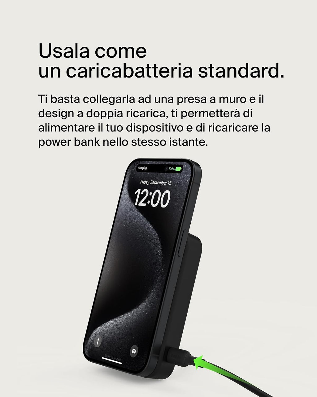 Belkin BoostCharge Pro Power bank wireless 10.000 mAh con Qi2, caricabatteria portatile compatibile con MagSafe, supporto integrato per iPhone 16, 16 Plus, 16 Pro/Pro Max, iPhone 15 e altri, nero - ChargeCover