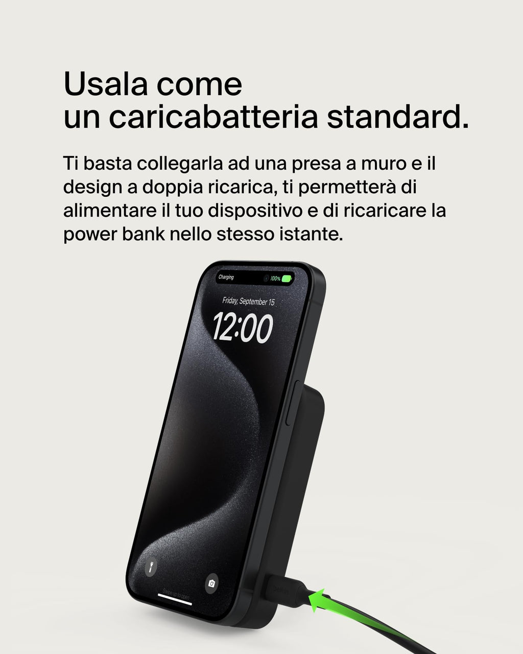 Belkin BoostCharge Pro Power bank wireless 10.000 mAh con Qi2, caricabatteria portatile compatibile con MagSafe, supporto integrato per iPhone 16, 16 Plus, 16 Pro/Pro Max, iPhone 15 e altri, nero - ChargeCover