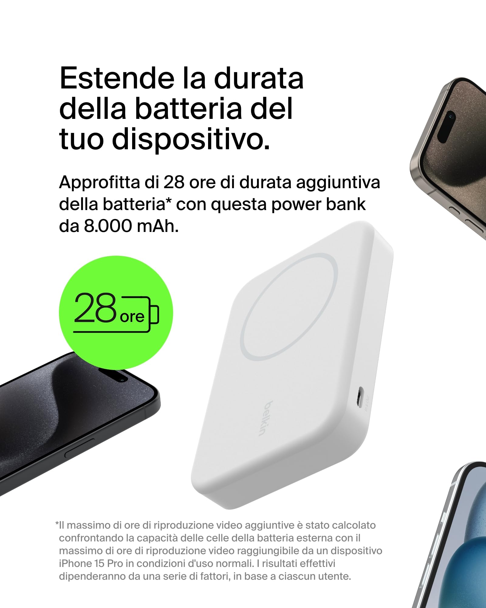 Belkin BoostCharge Pro Power bank wireless 10.000 mAh con Qi2, caricabatteria portatile compatibile con MagSafe, supporto integrato per iPhone 16, 16 Plus, 16 Pro/Pro Max, iPhone 15 e altri, nero - ChargeCover